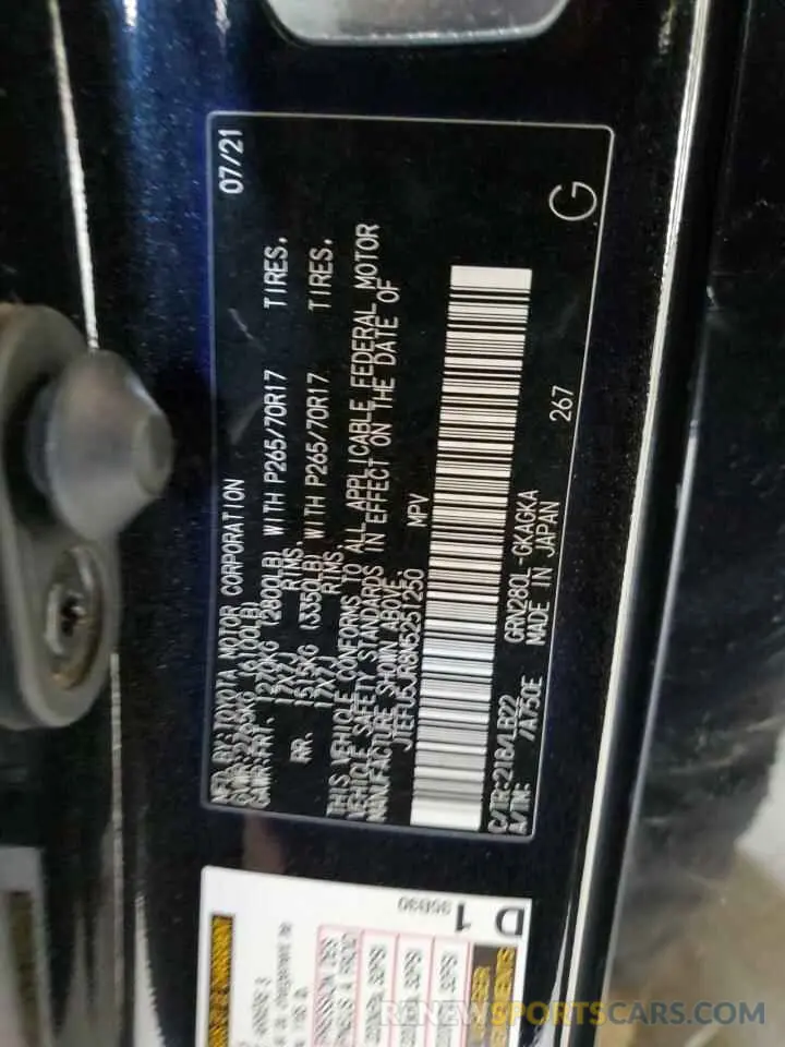 13 Photograph of a damaged car JTEFU5JR8M5251250 TOYOTA 4RUNNER 2021
