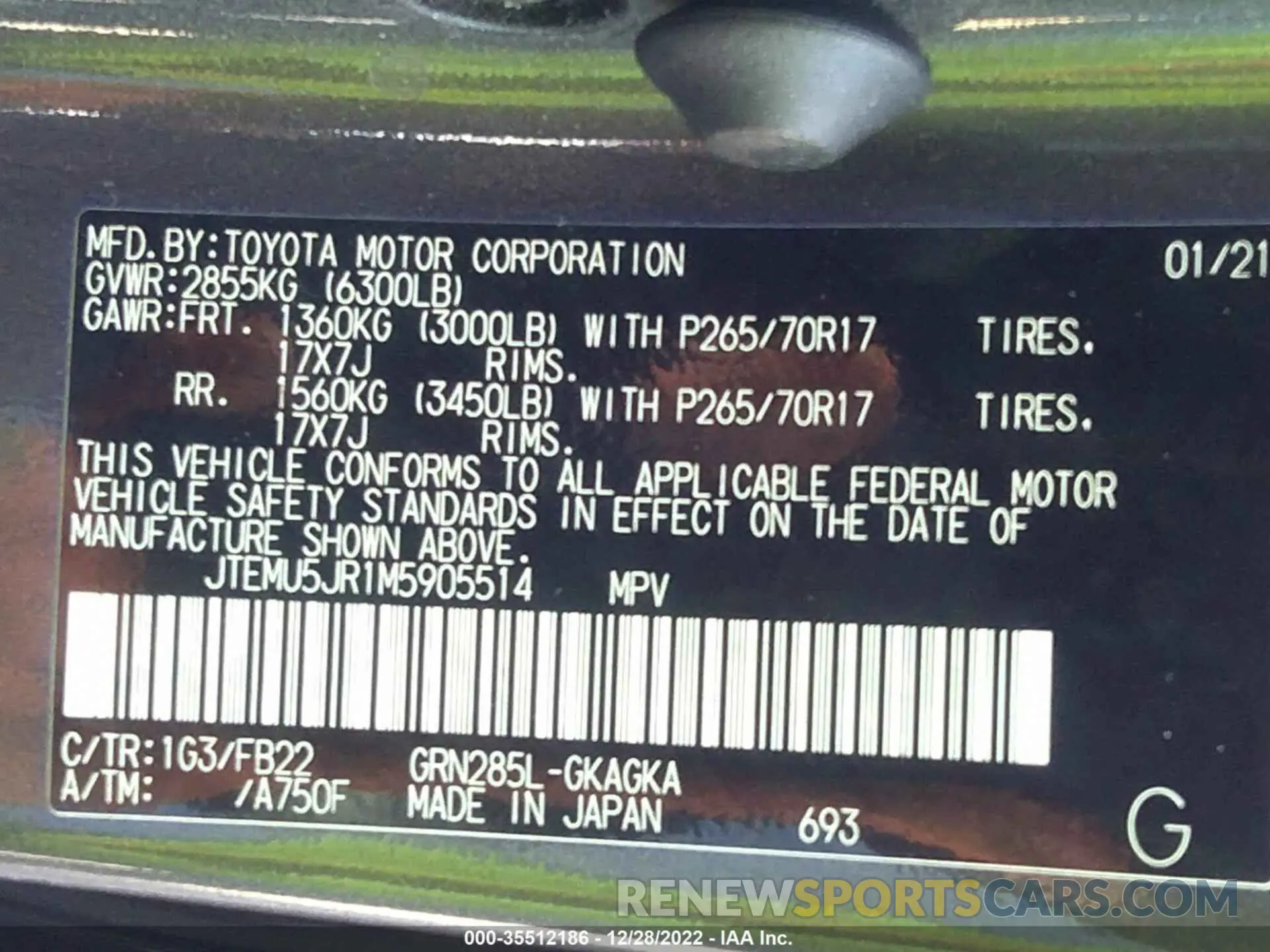 9 Фотография поврежденного автомобиля JTEMU5JR1M5905514 TOYOTA 4RUNNER 2021