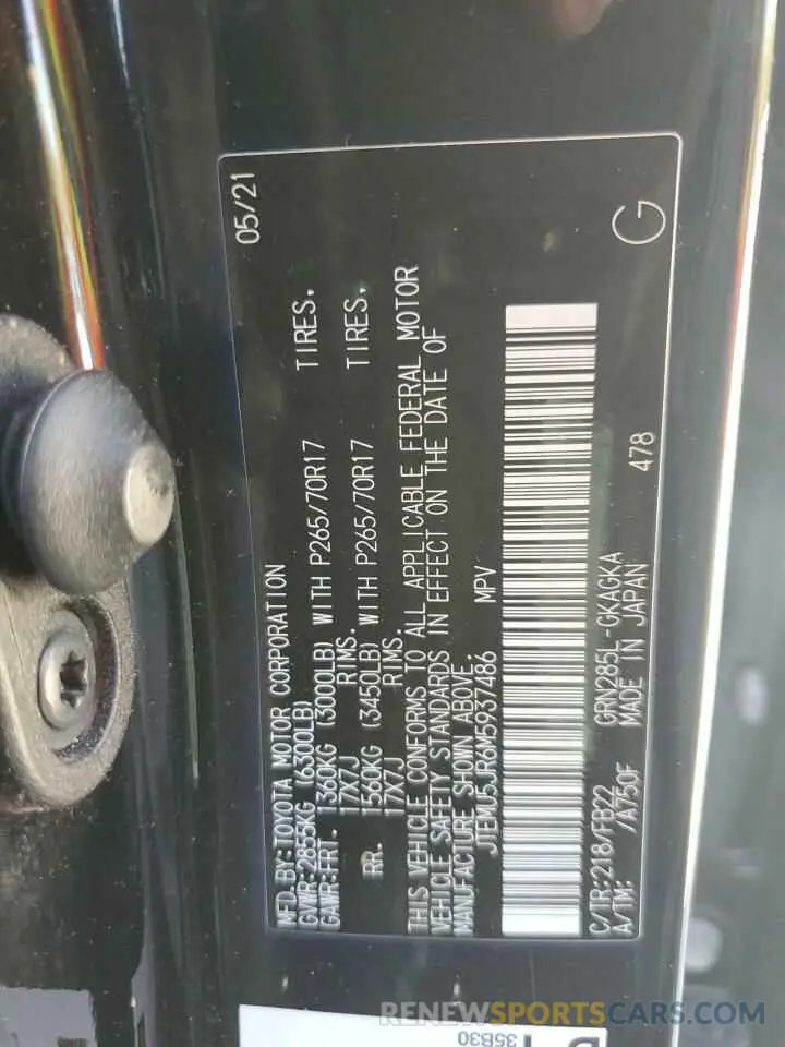 13 Photograph of a damaged car JTEMU5JR6M5937486 TOYOTA 4RUNNER 2021