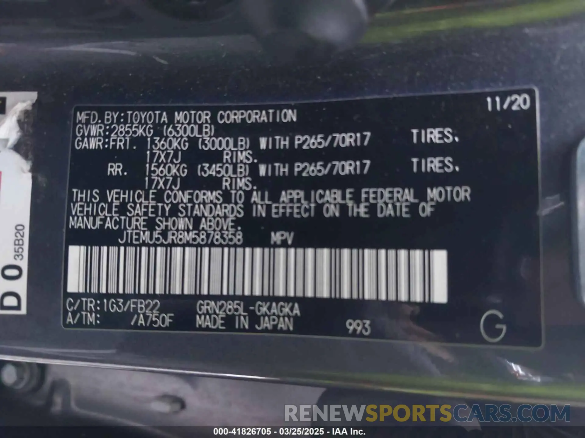 9 Фотография поврежденного автомобиля JTEMU5JR8M5878358 TOYOTA 4RUNNER 2021