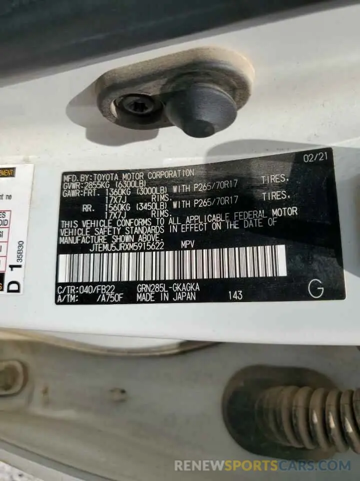 13 Фотография поврежденного автомобиля JTEMU5JRXM5915622 TOYOTA 4RUNNER 2021