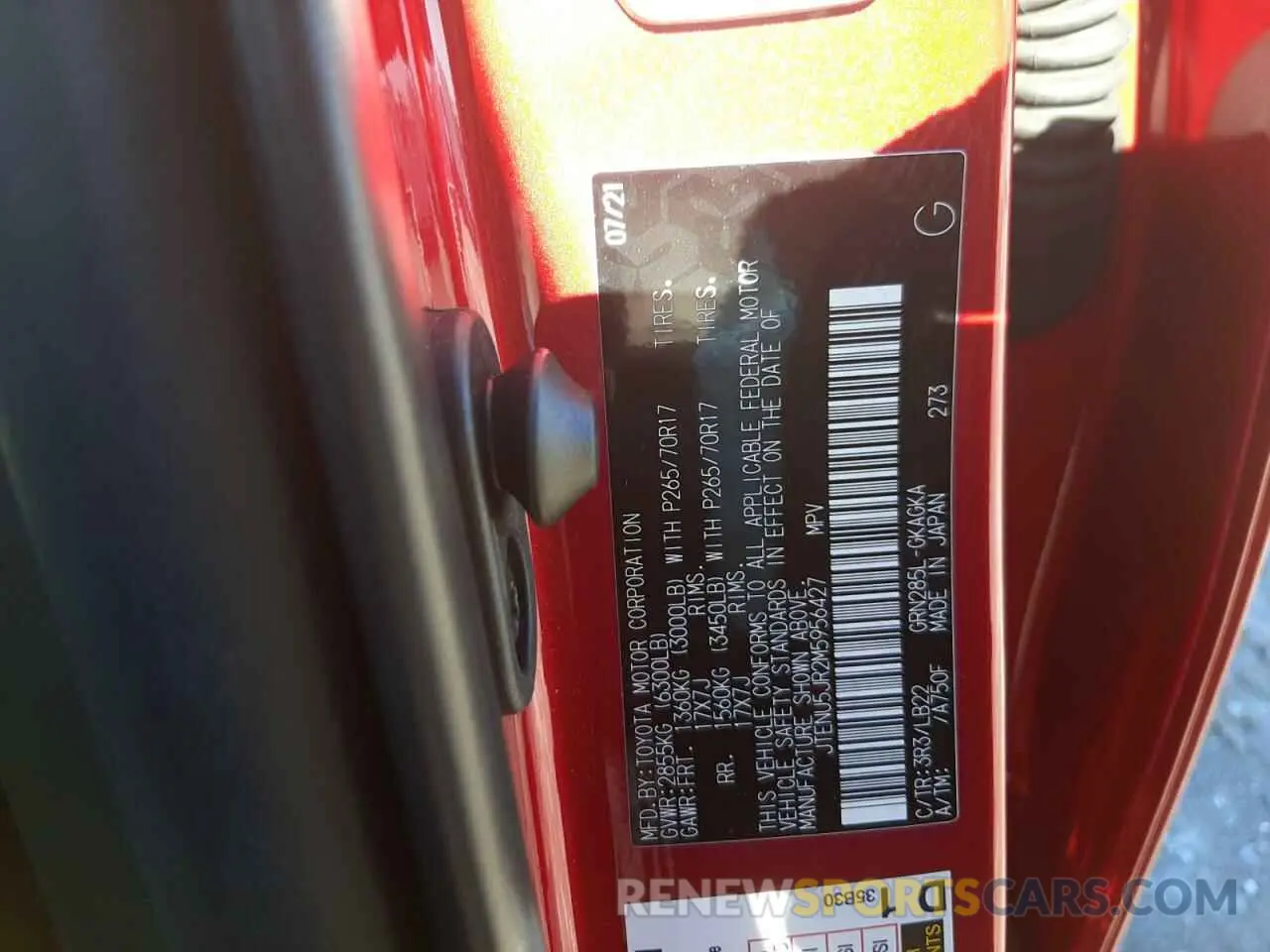 13 Photograph of a damaged car JTENU5JR2M5956427 TOYOTA 4RUNNER 2021