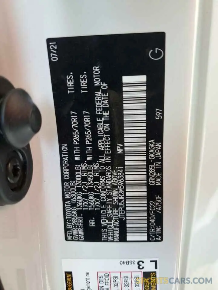 13 Фотография поврежденного автомобиля JTEPU5JR2M5963841 TOYOTA 4RUNNER 2021