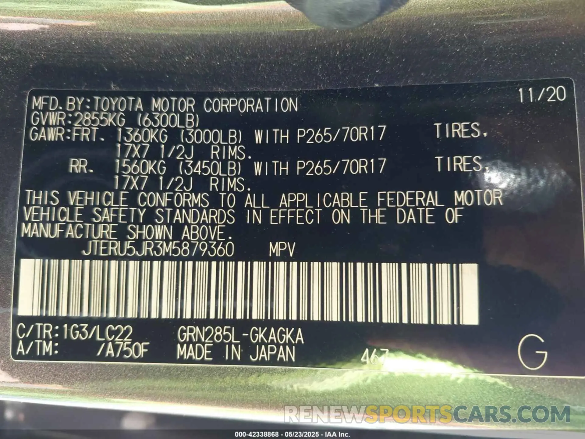 9 Photograph of a damaged car JTERU5JR3M5879360 TOYOTA 4RUNNER 2021
