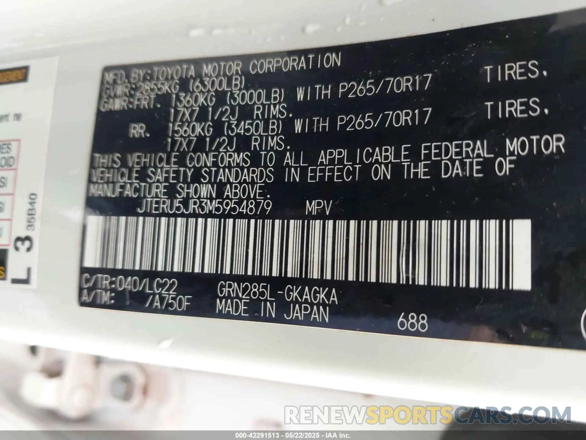 9 Фотография поврежденного автомобиля JTERU5JR3M5954879 TOYOTA 4RUNNER 2021