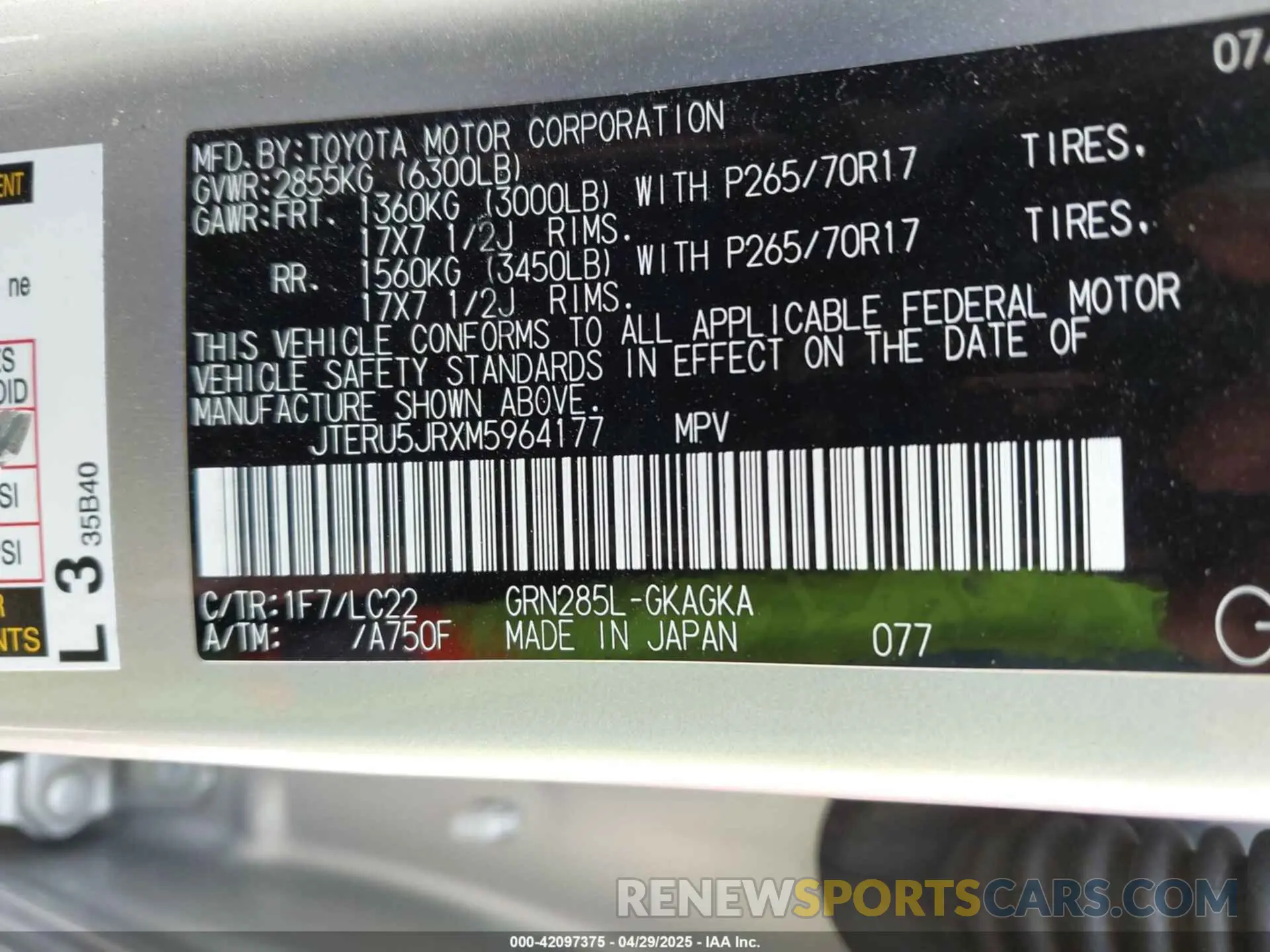 9 Фотография поврежденного автомобиля JTERU5JRXM5964177 TOYOTA 4RUNNER 2021