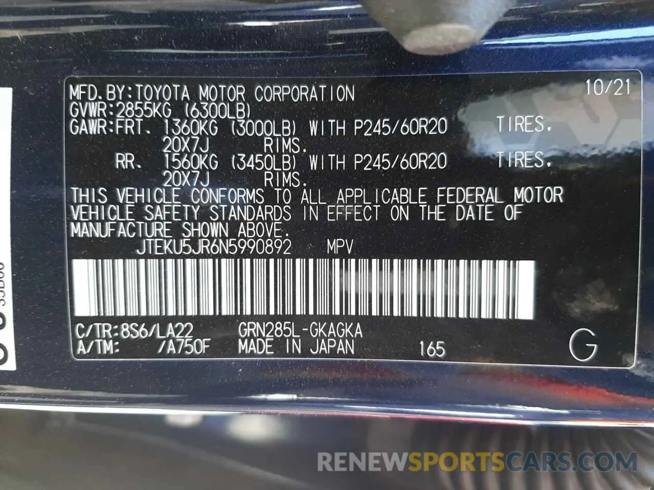 10 Фотография поврежденного автомобиля JTEKU5JR6N5990892 TOYOTA 4RUNNER 2022