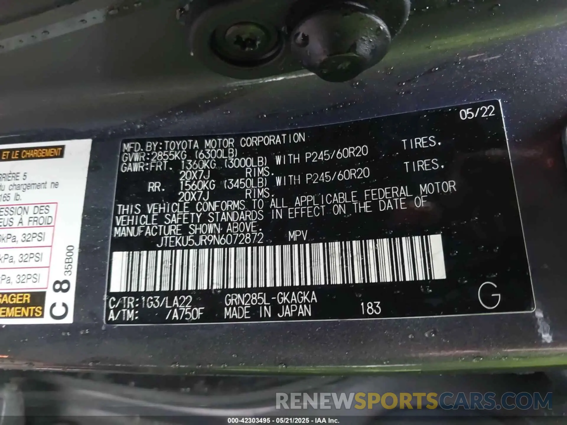 9 Фотография поврежденного автомобиля JTEKU5JR9N6072872 TOYOTA 4RUNNER 2022