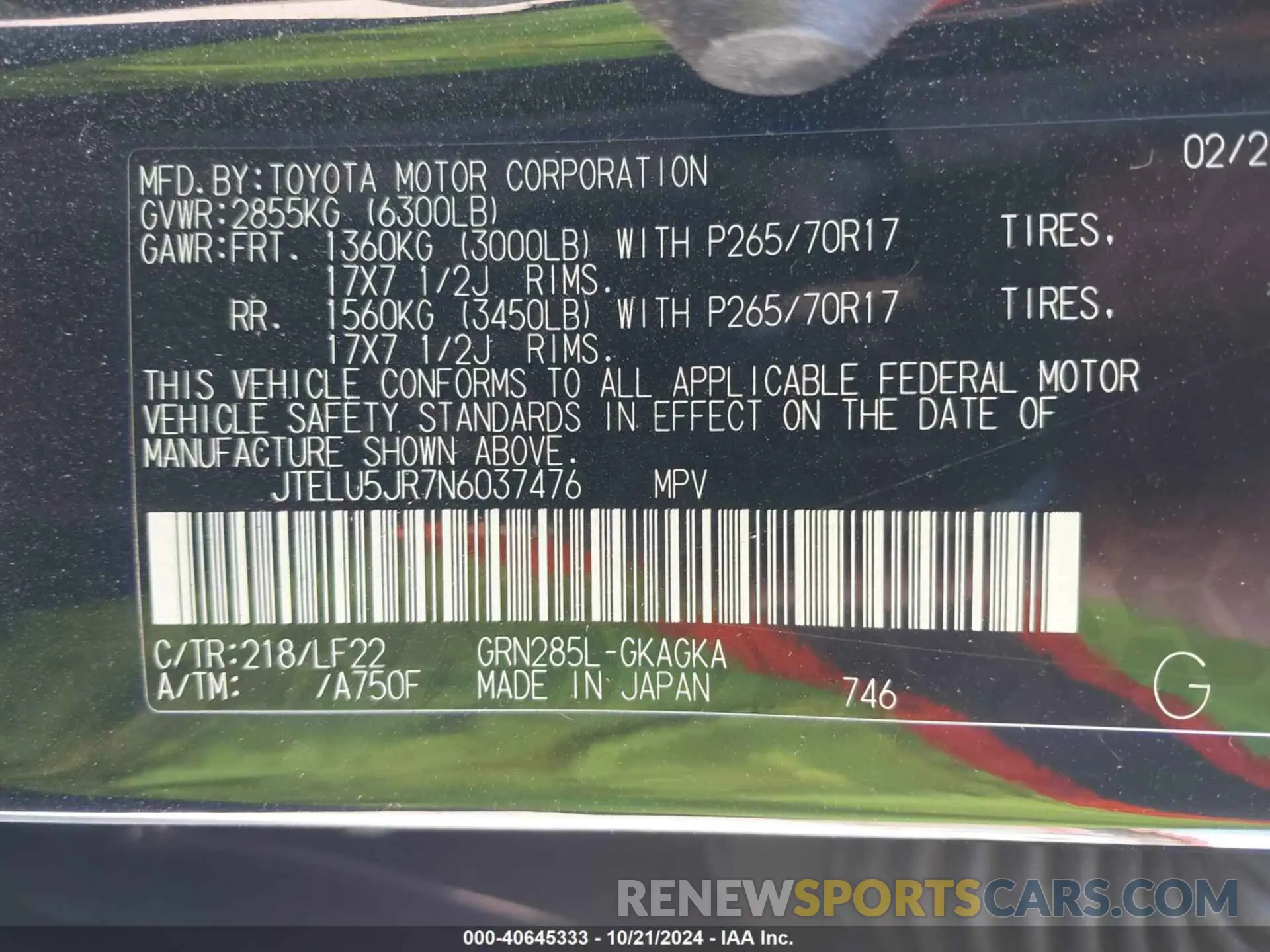 9 Фотография поврежденного автомобиля JTELU5JR7N6037476 TOYOTA 4RUNNER 2022