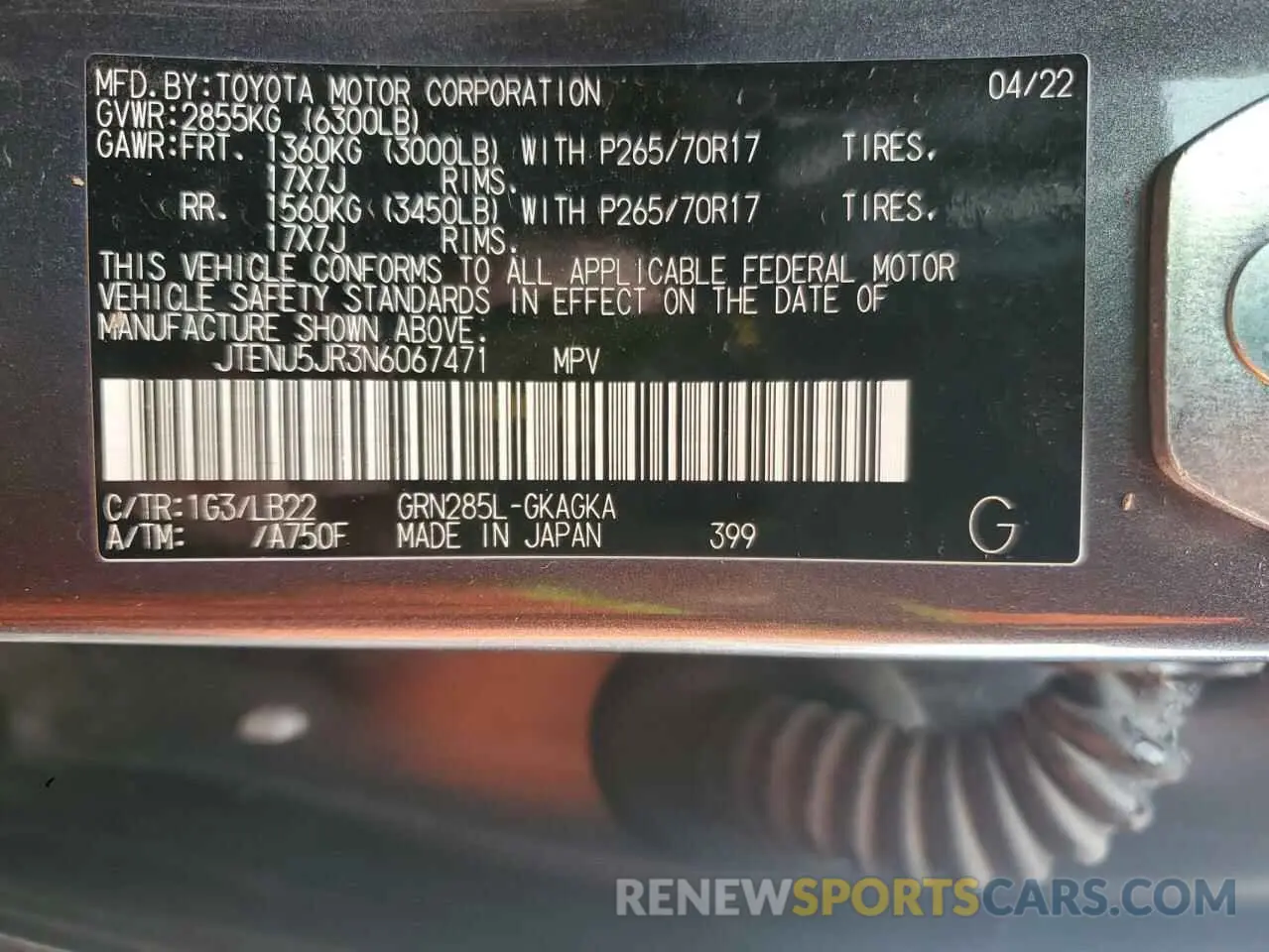 13 Фотография поврежденного автомобиля JTENU5JR3N6067471 TOYOTA 4RUNNER 2022