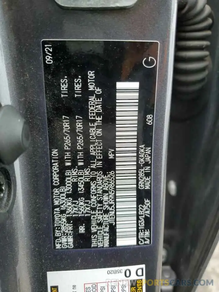 13 Фотография поврежденного автомобиля JTENU5JR9N5986526 TOYOTA 4RUNNER 2022