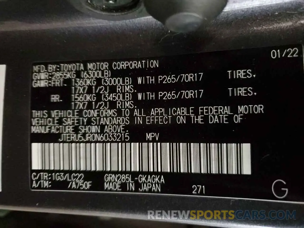 12 Фотография поврежденного автомобиля JTERU5JR0N6033215 TOYOTA 4RUNNER 2022