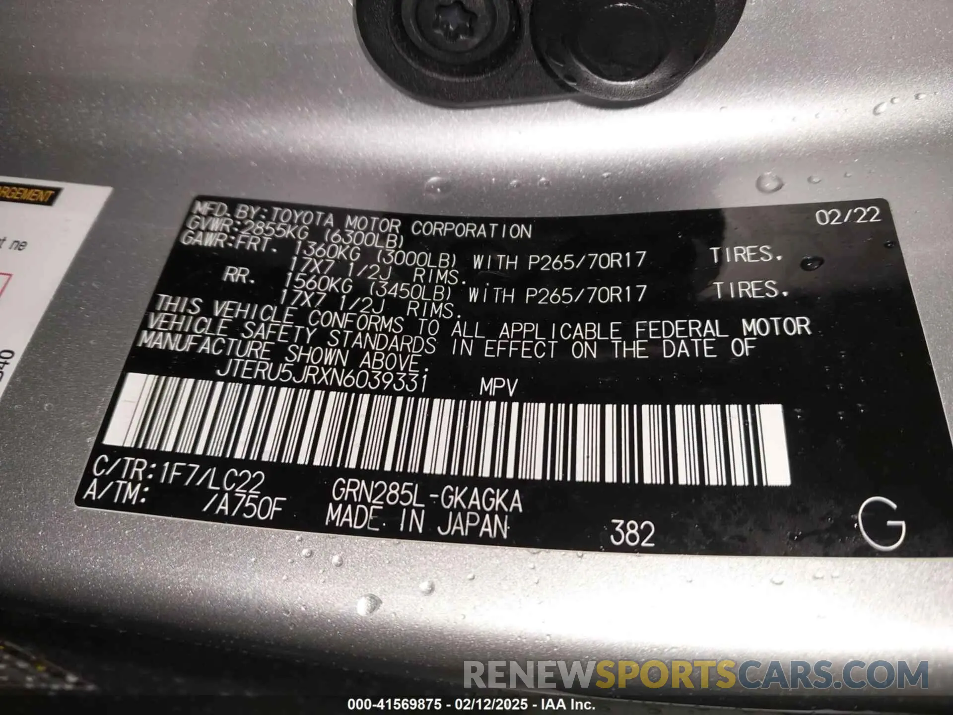 9 Photograph of a damaged car JTERU5JRXN6039331 TOYOTA 4RUNNER 2022