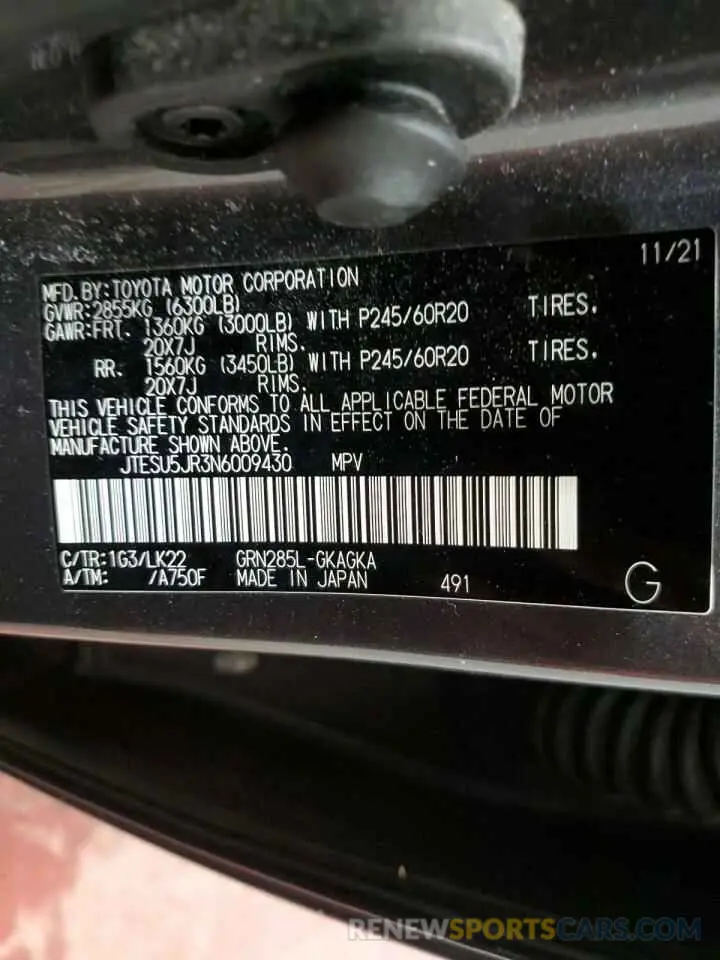 13 Фотография поврежденного автомобиля JTESU5JR3N6009430 TOYOTA 4RUNNER 2022