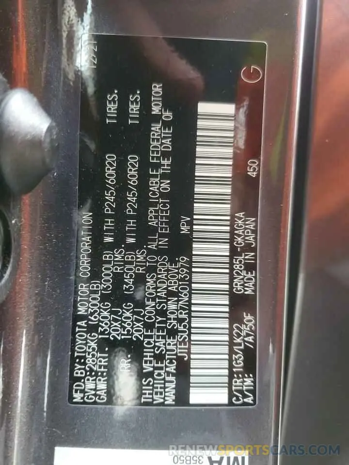 14 Фотография поврежденного автомобиля JTESU5JR7N6013979 TOYOTA 4RUNNER 2022