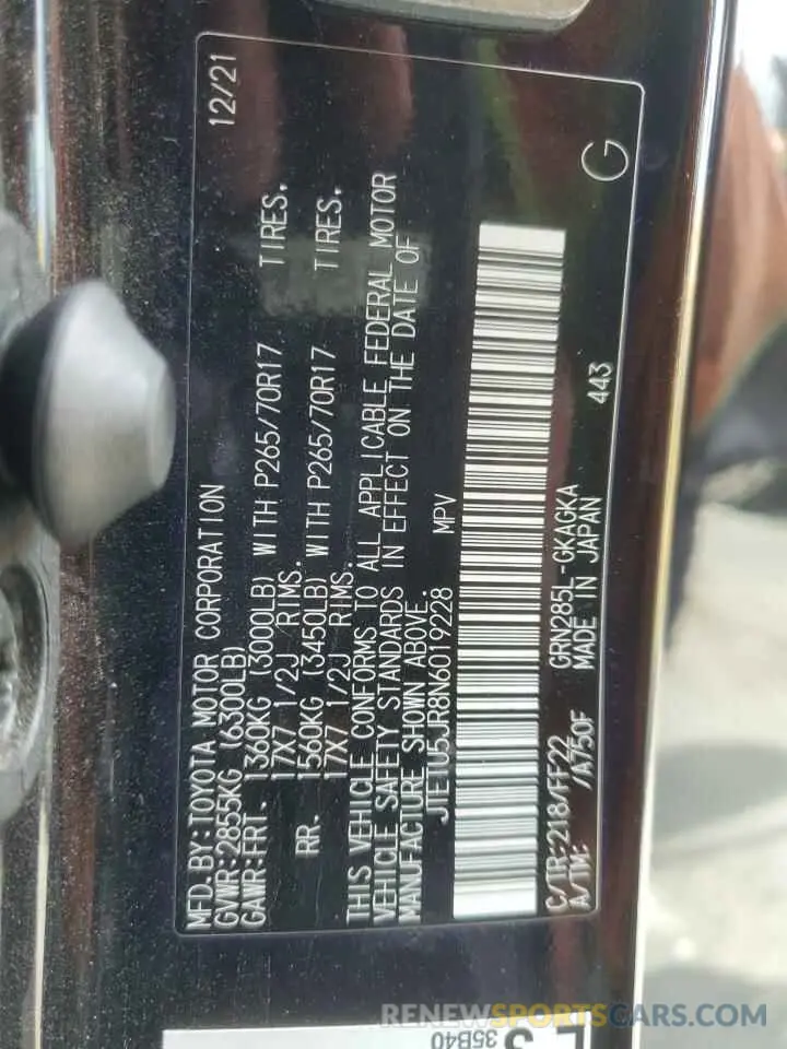13 Photograph of a damaged car JTETU5JR8N6019228 TOYOTA 4RUNNER 2022