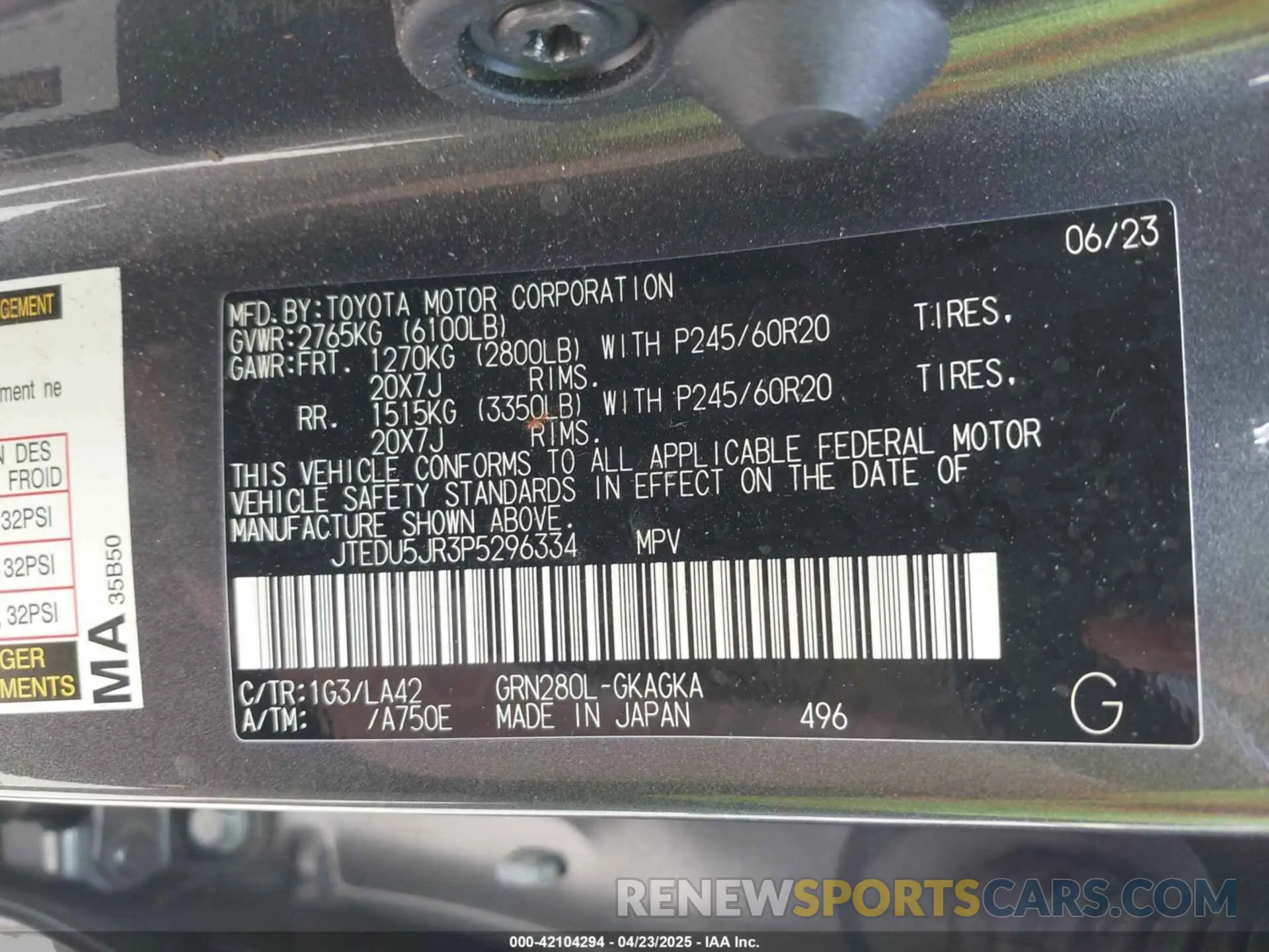9 Photograph of a damaged car JTEDU5JR3P5296334 TOYOTA 4RUNNER 2023