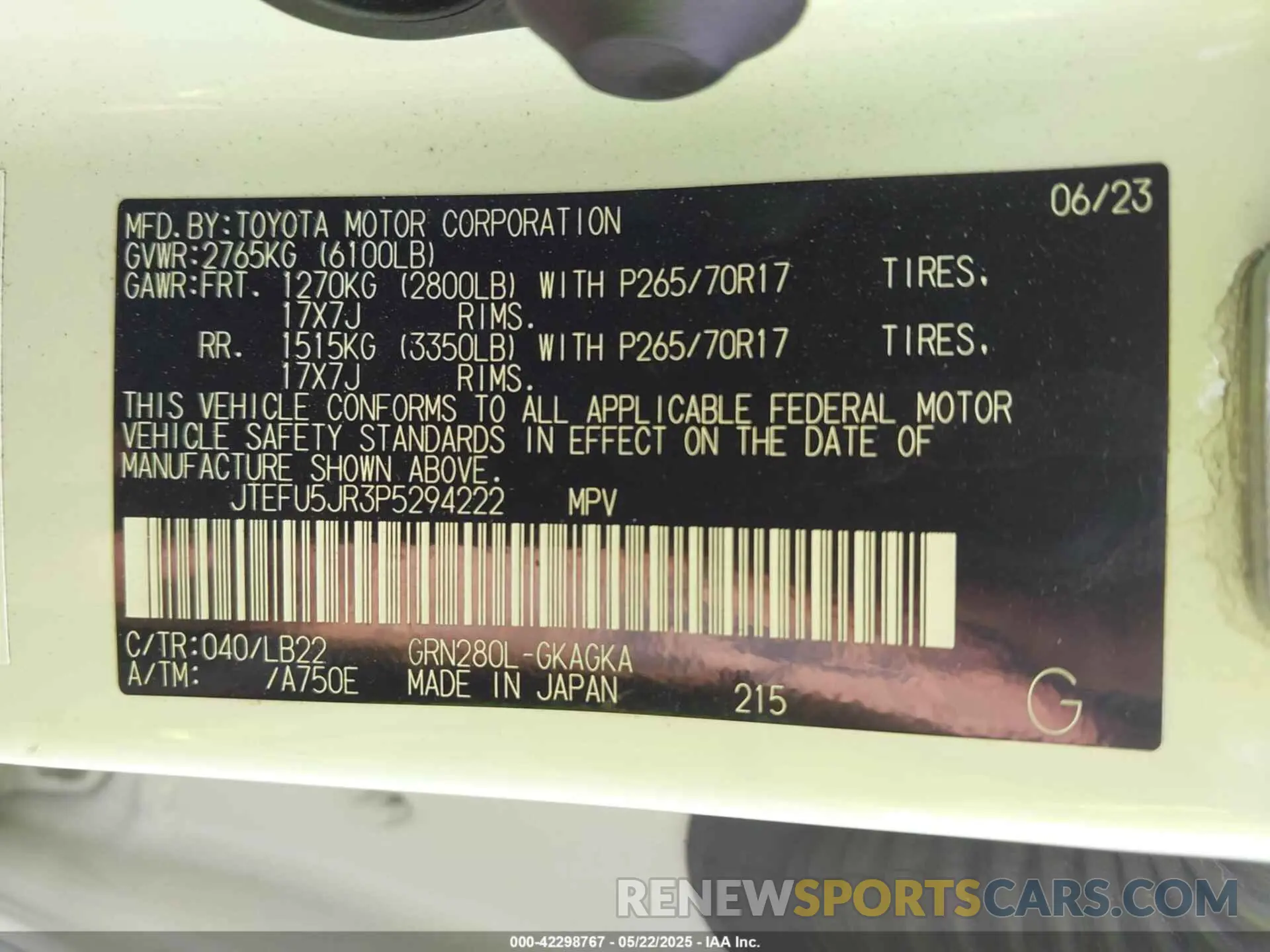9 Фотография поврежденного автомобиля JTEFU5JR3P5294222 TOYOTA 4RUNNER 2023