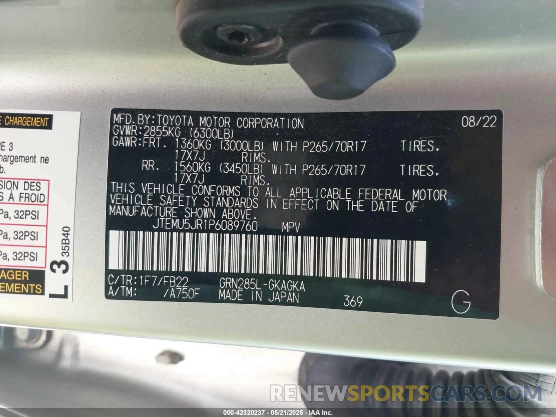 9 Фотография поврежденного автомобиля JTEMU5JR1P6089760 TOYOTA 4RUNNER 2023