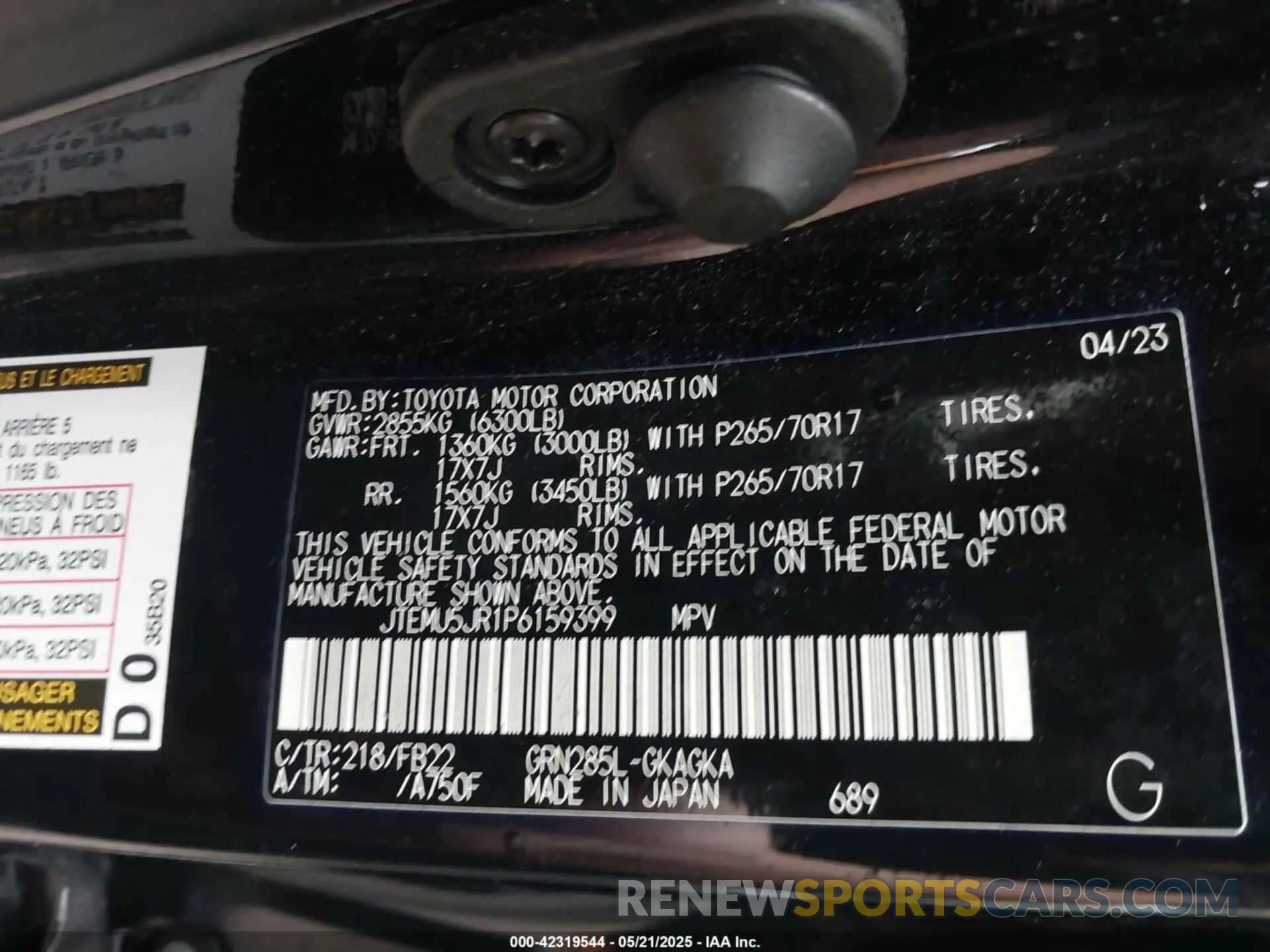 9 Фотография поврежденного автомобиля JTEMU5JR1P6159399 TOYOTA 4RUNNER 2023