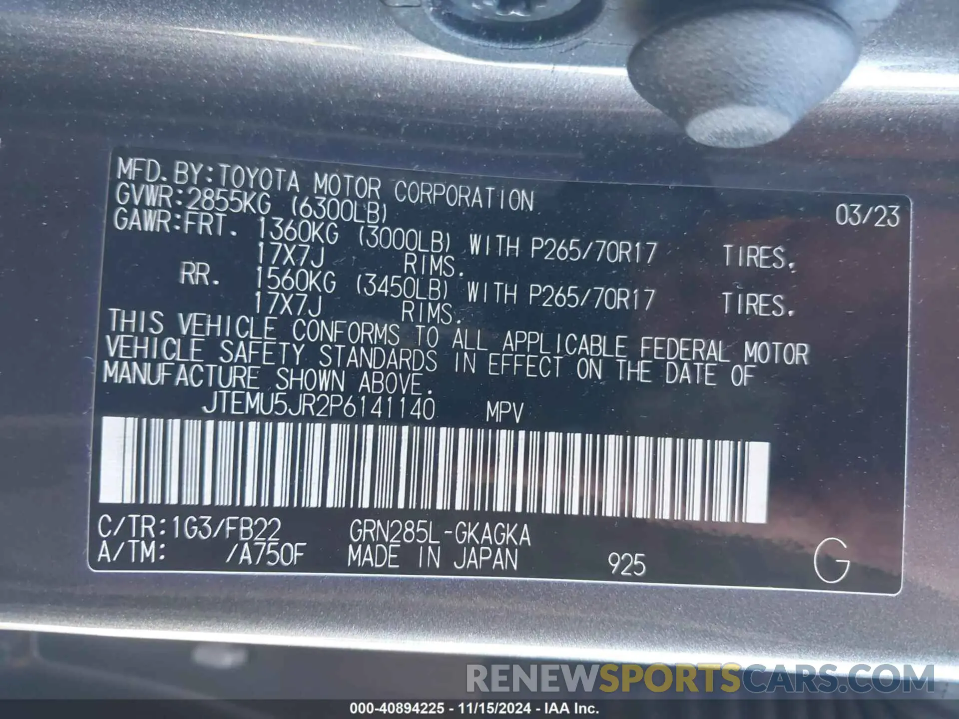 9 Фотография поврежденного автомобиля JTEMU5JR2P6141140 TOYOTA 4RUNNER 2023