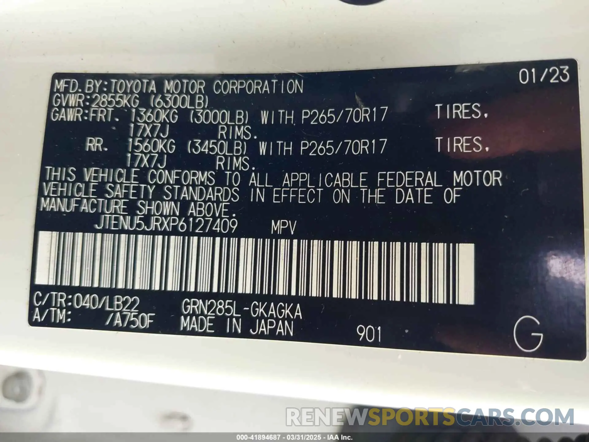 9 Фотография поврежденного автомобиля JTENU5JRXP6127409 TOYOTA 4RUNNER 2023