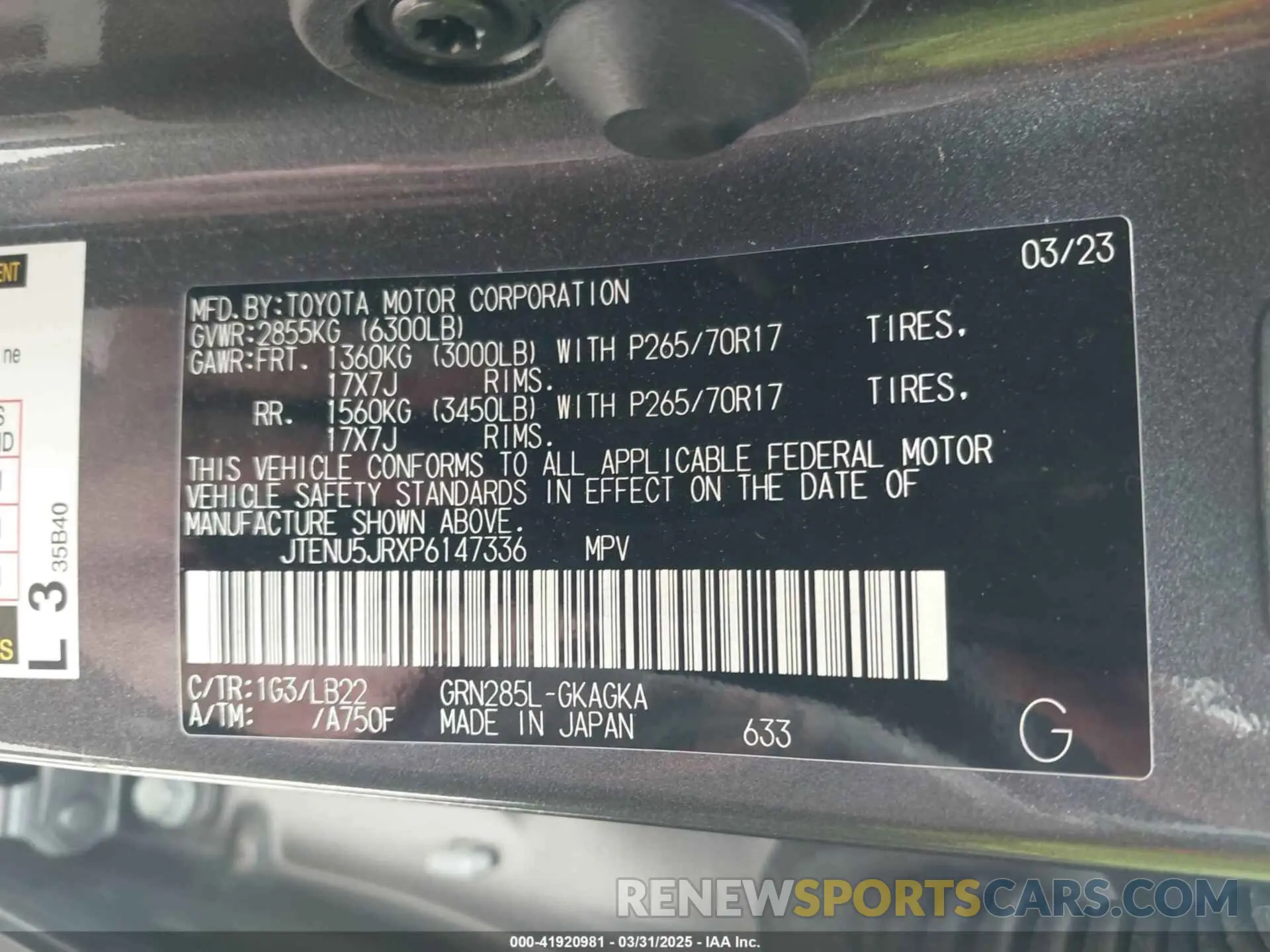 9 Фотография поврежденного автомобиля JTENU5JRXP6147336 TOYOTA 4RUNNER 2023