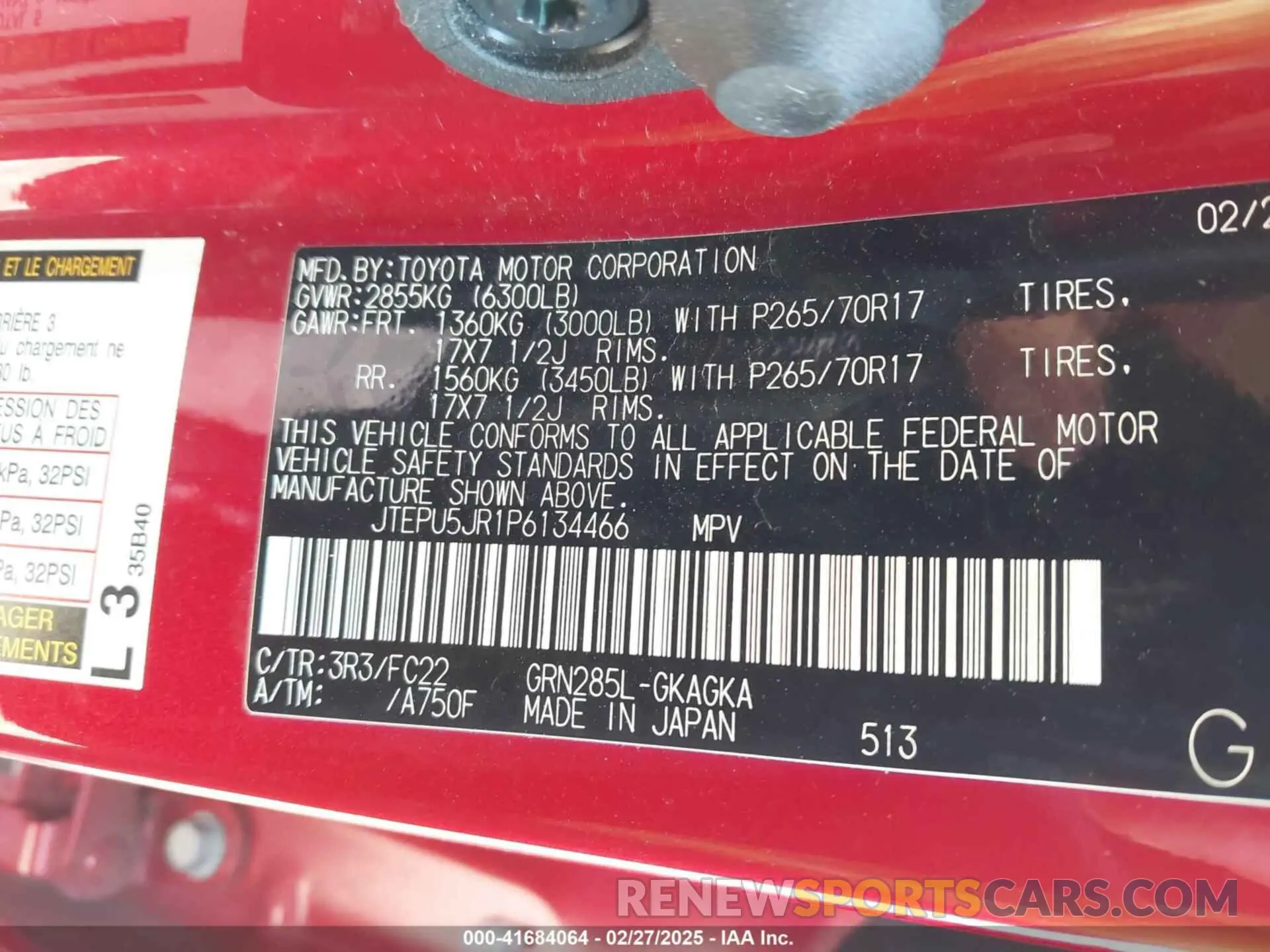 9 Фотография поврежденного автомобиля JTEPU5JR1P6134466 TOYOTA 4RUNNER 2023