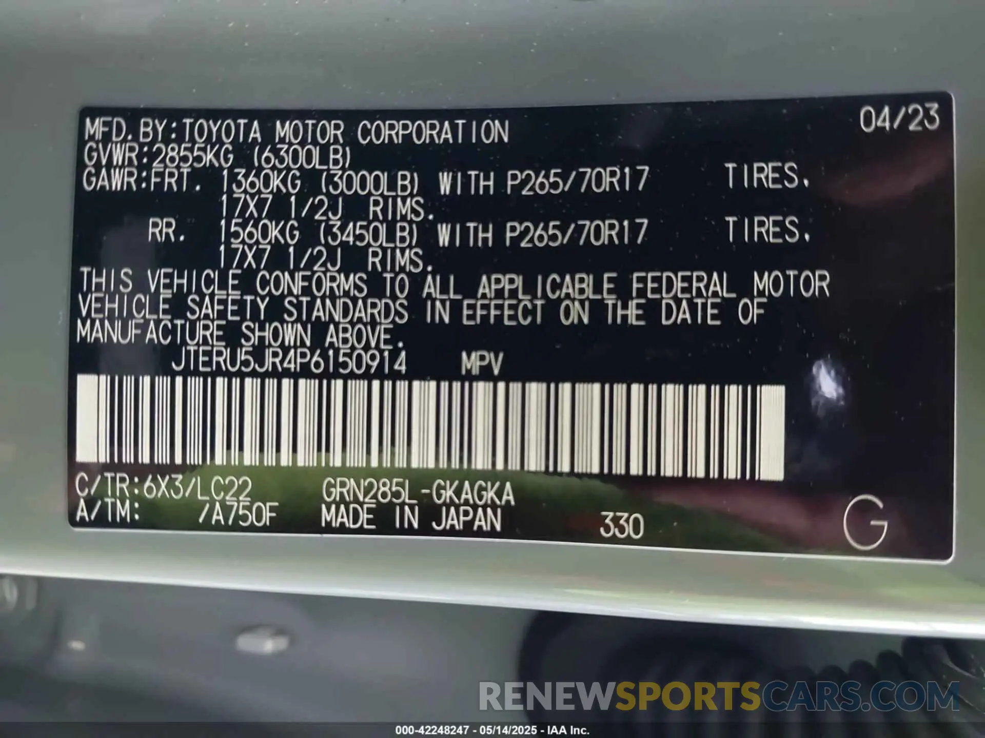 9 Фотография поврежденного автомобиля JTERU5JR4P6150914 TOYOTA 4RUNNER 2023