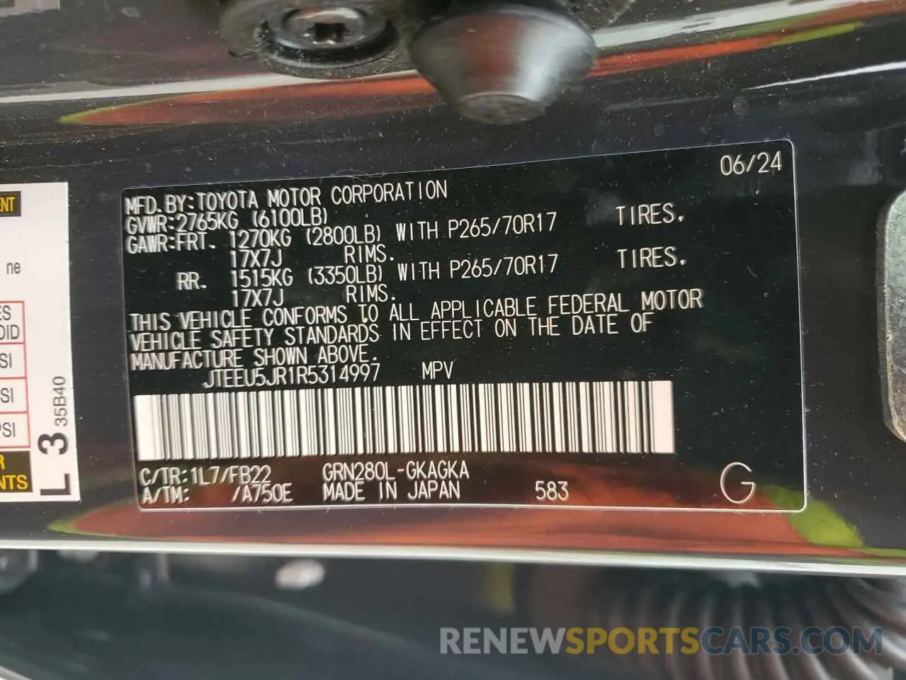 14 Фотография поврежденного автомобиля JTEEU5JR1R5314997 TOYOTA 4RUNNER 2024