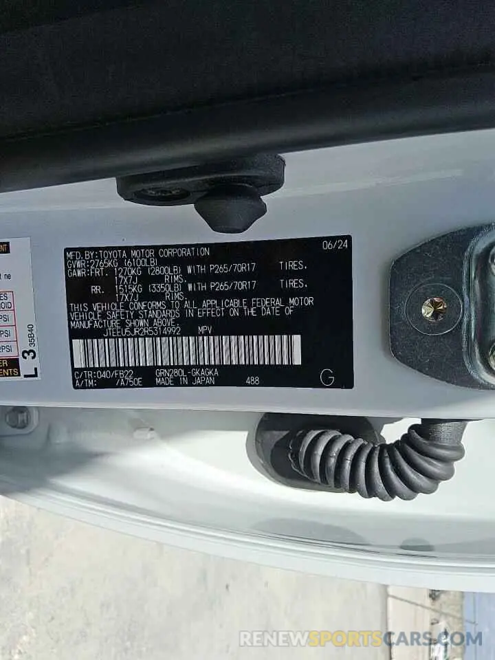 13 Фотография поврежденного автомобиля JTEEU5JR2R5314992 TOYOTA 4RUNNER 2024