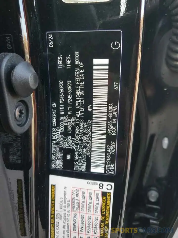 14 Photograph of a damaged car JTEKU5JR5R6294332 TOYOTA 4RUNNER 2024