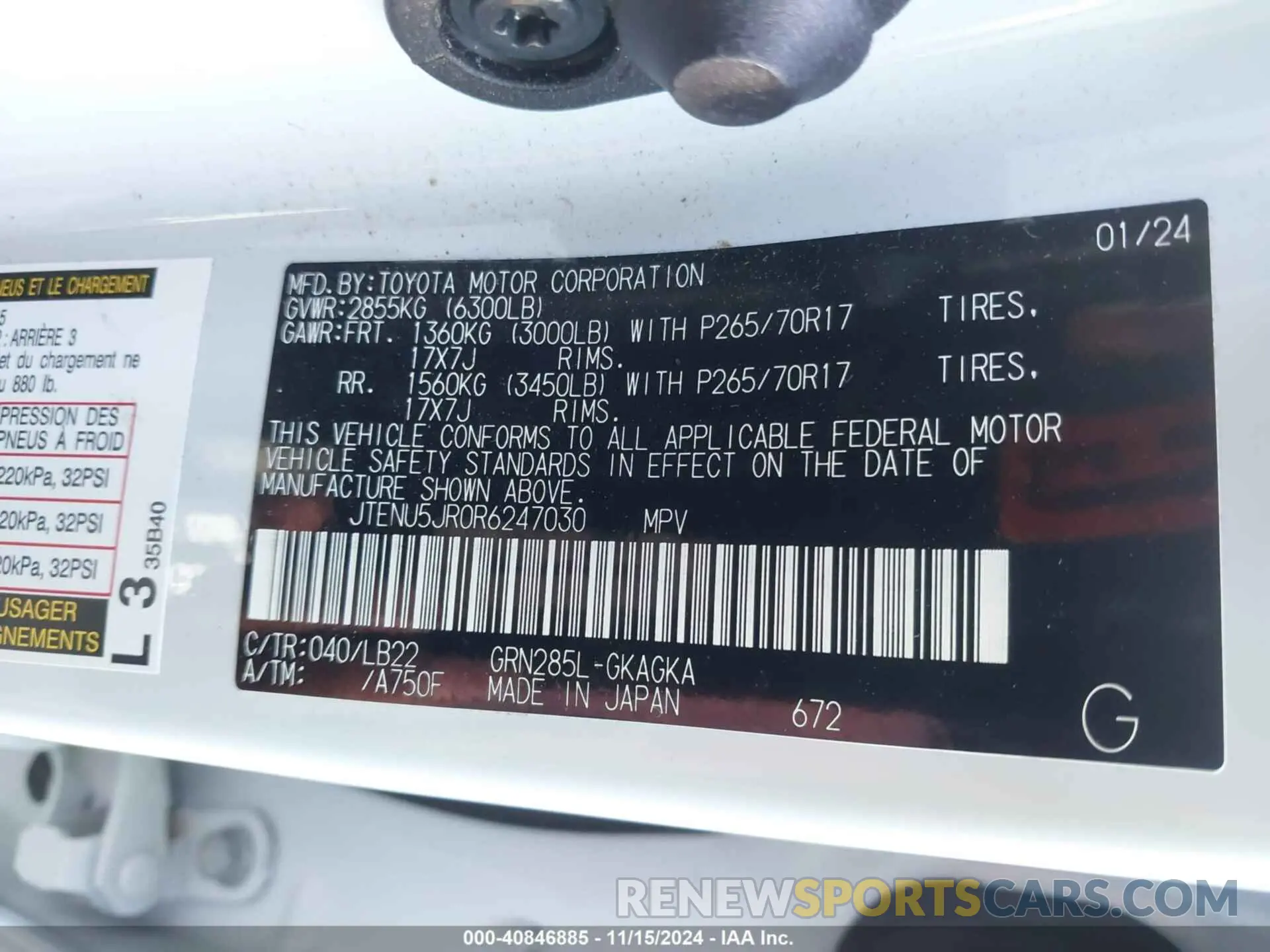 9 Photograph of a damaged car JTENU5JR0R6247030 TOYOTA 4RUNNER 2024