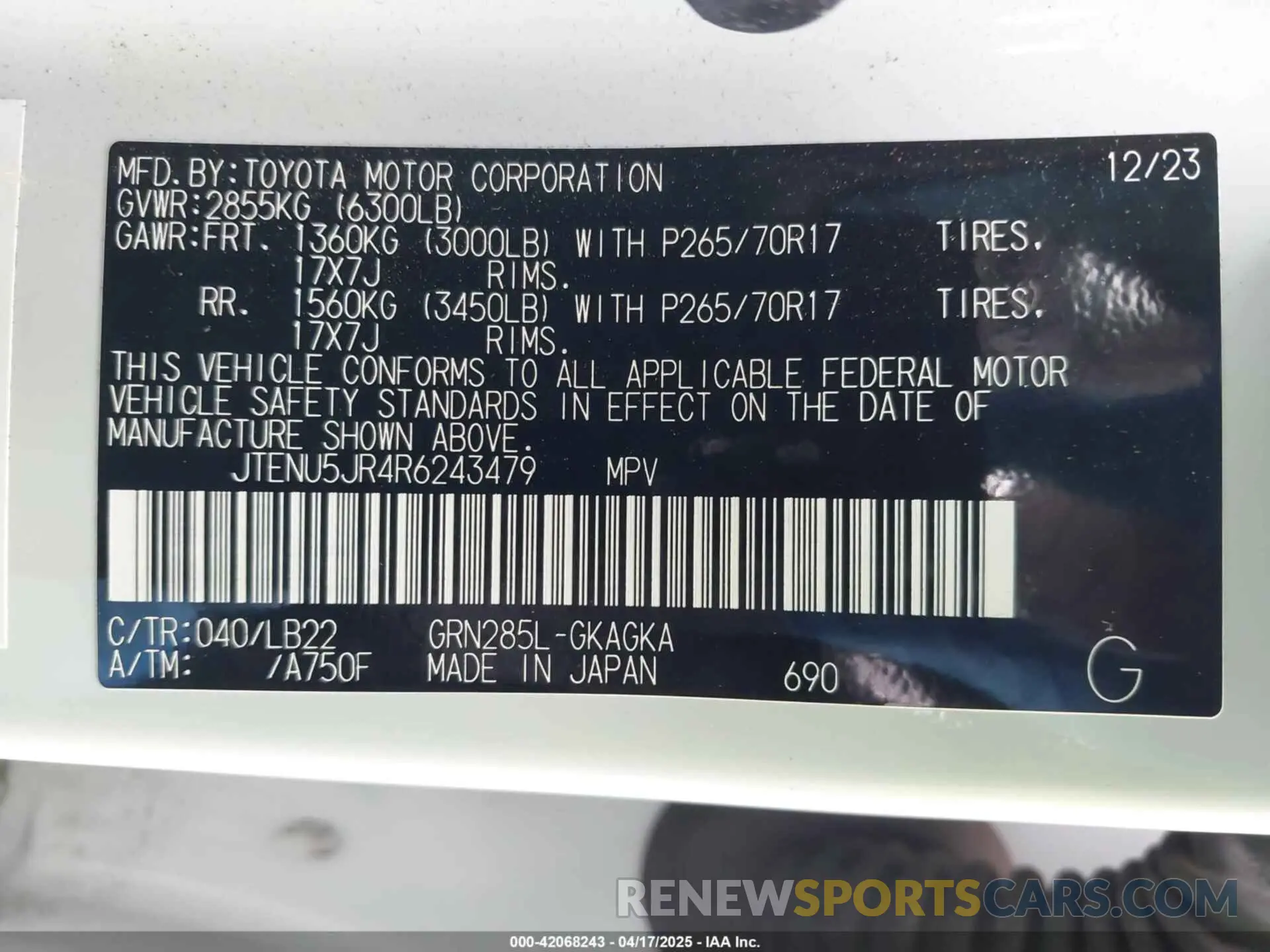 9 Фотография поврежденного автомобиля JTENU5JR4R6243479 TOYOTA 4RUNNER 2024