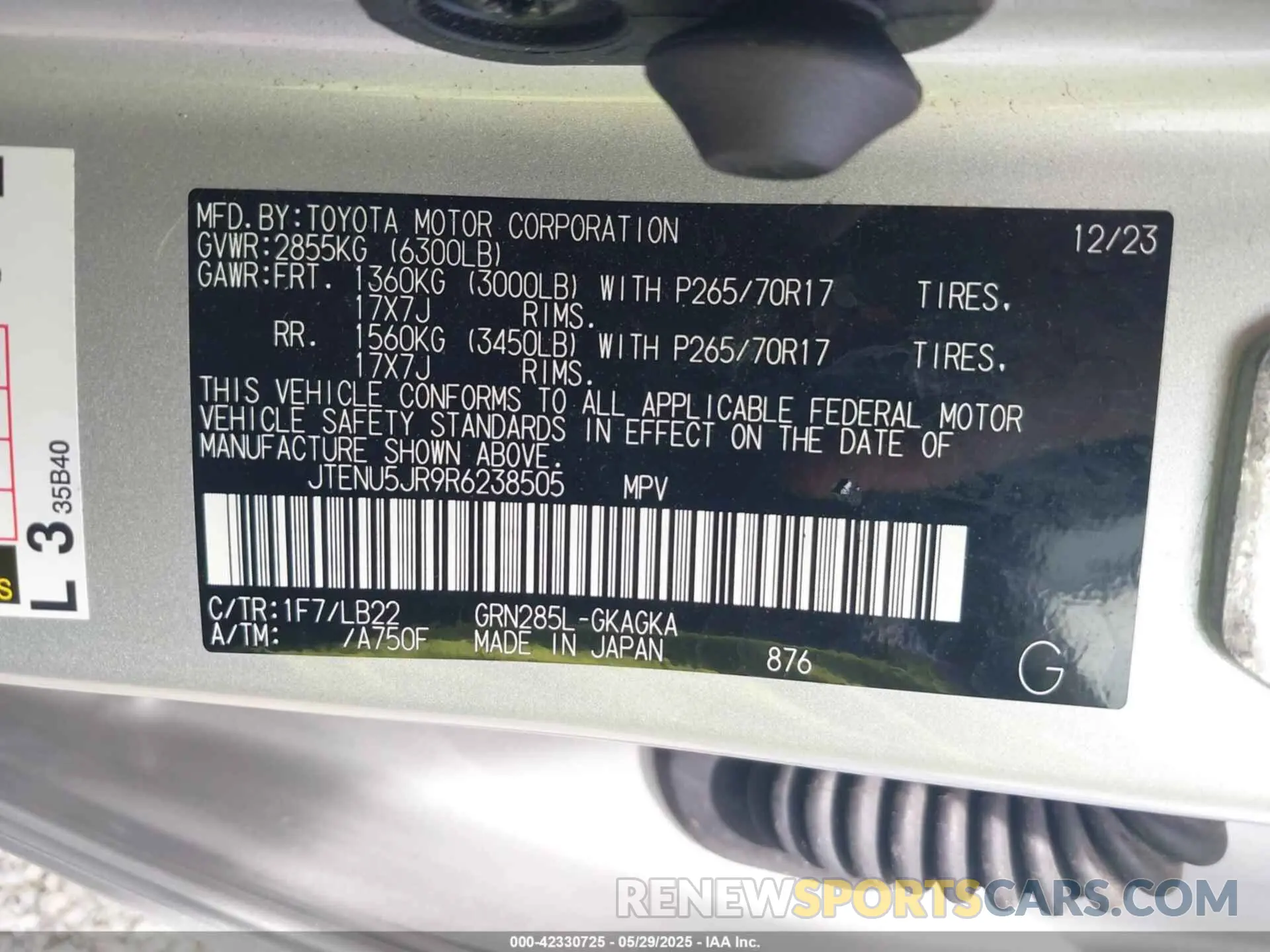 9 Фотография поврежденного автомобиля JTENU5JR9R6238505 TOYOTA 4RUNNER 2024