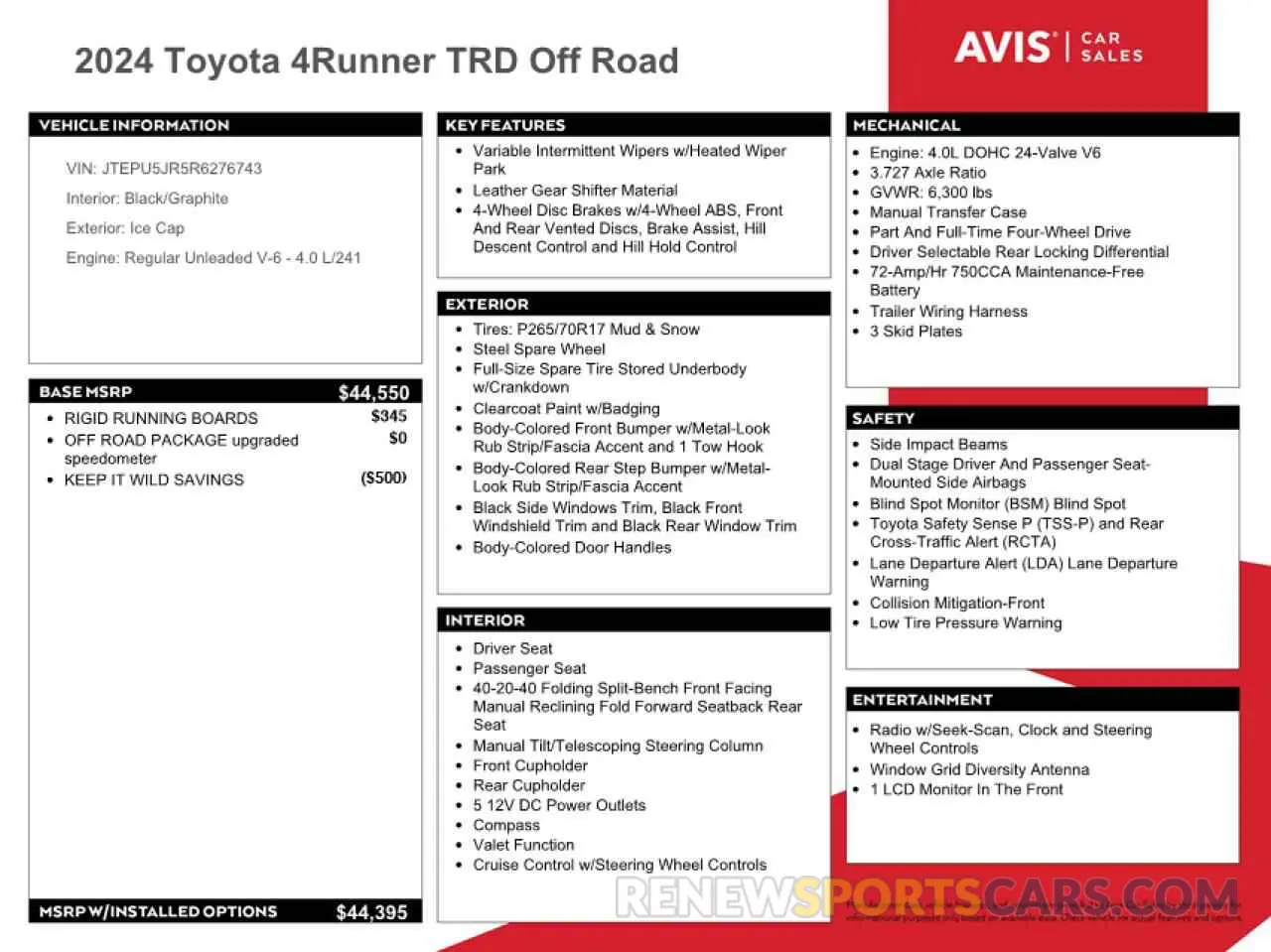 12 Фотография поврежденного автомобиля JTEPU5JR5R6276743 TOYOTA 4RUNNER 2024