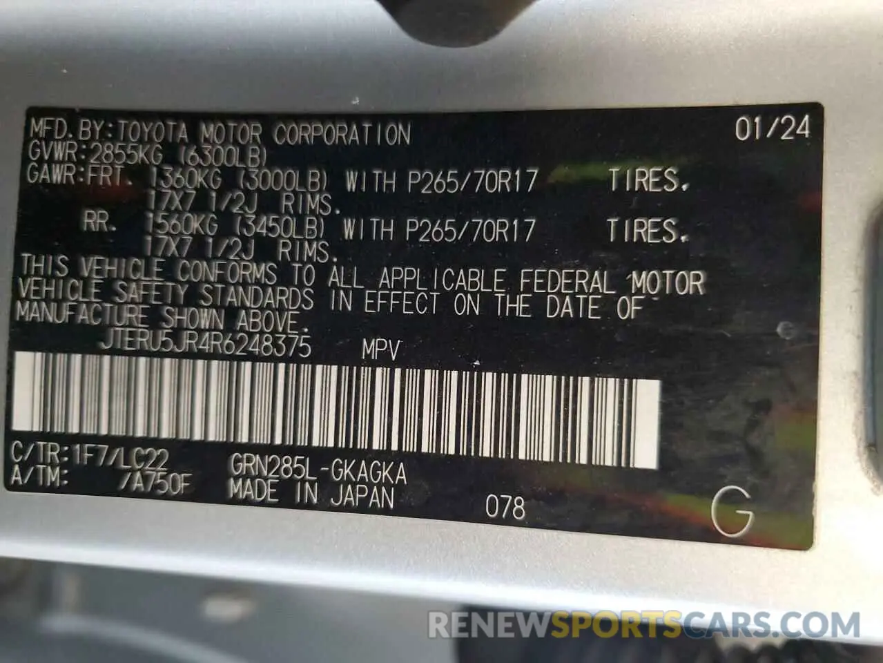 12 Photograph of a damaged car JTERU5JR4R6248375 TOYOTA 4RUNNER 2024