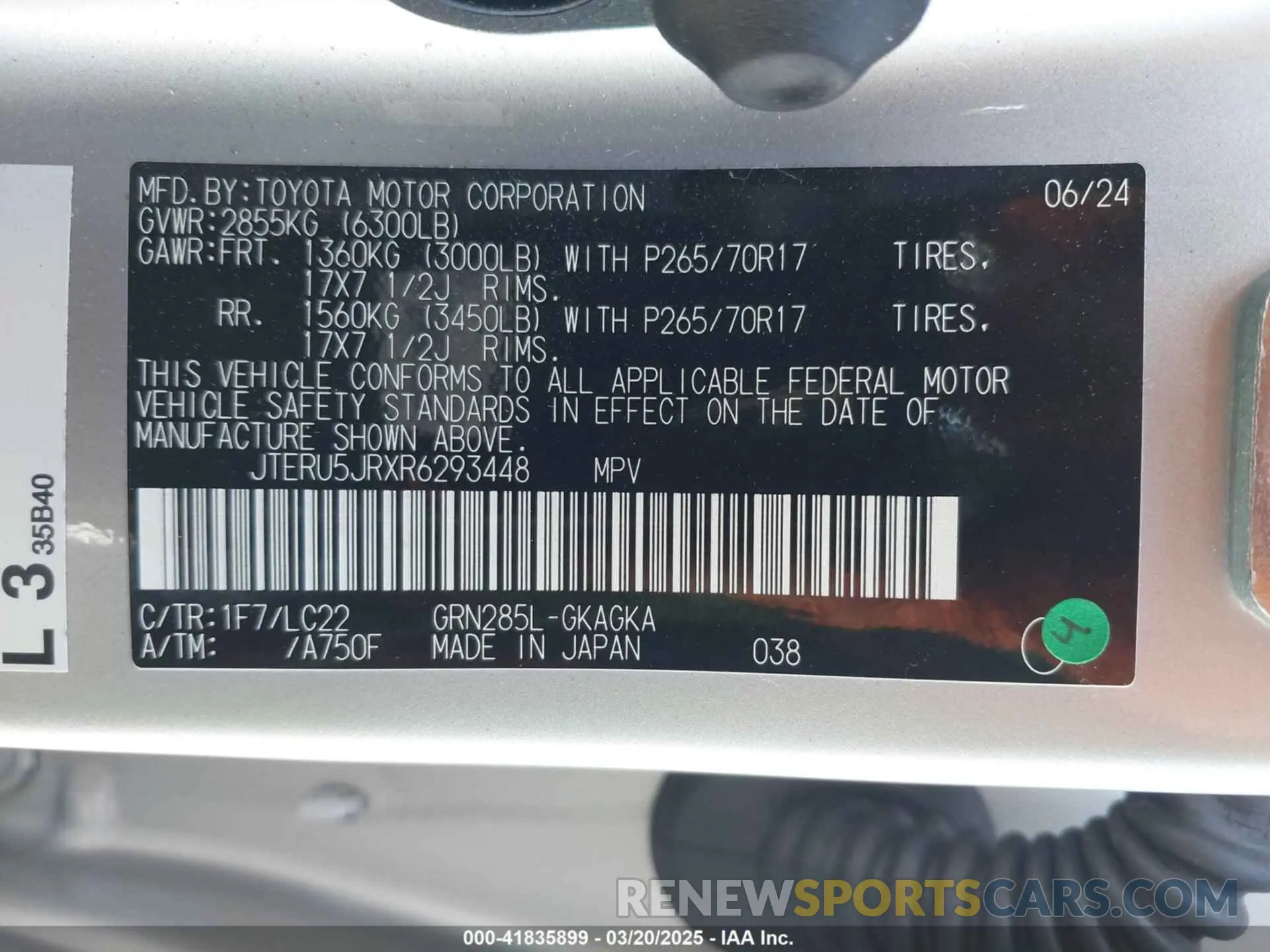 9 Фотография поврежденного автомобиля JTERU5JRXR6293448 TOYOTA 4RUNNER 2024