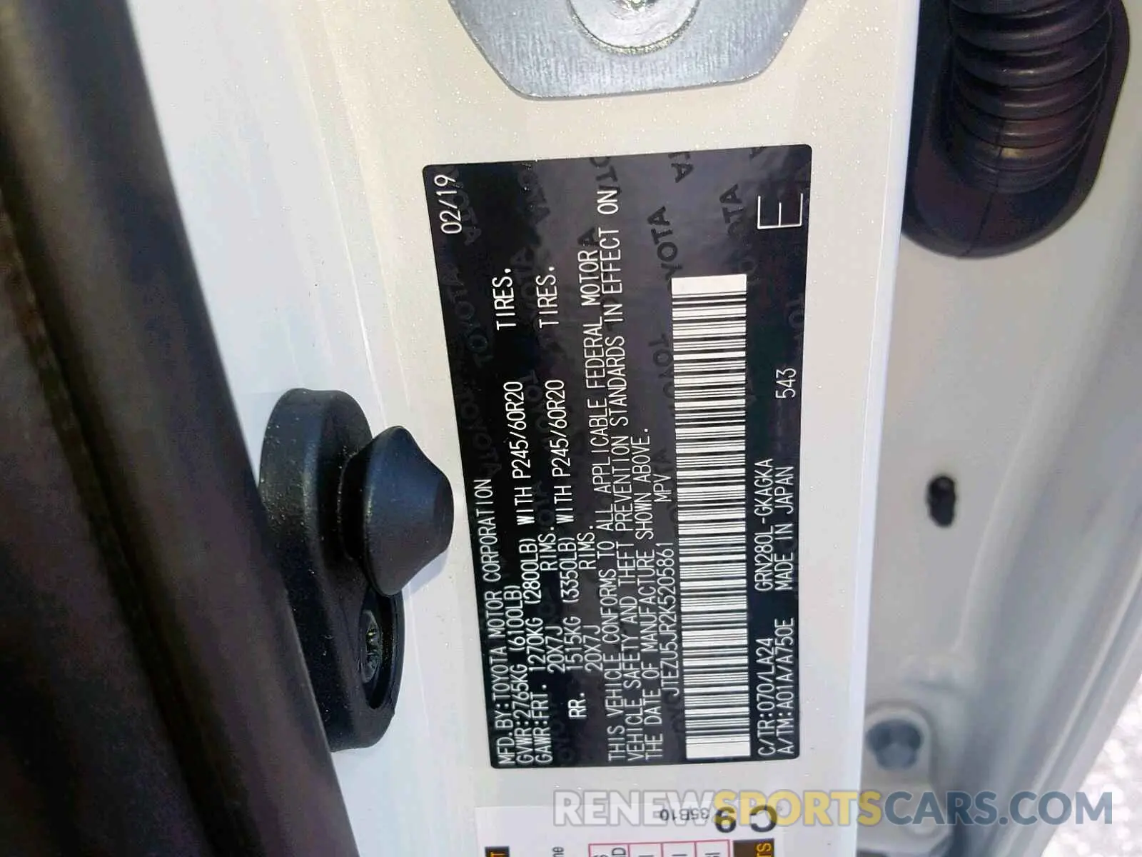 10 Photograph of a damaged car JTEZU5JR2K5205861 TOYOTA 4RUNNER SR 2019