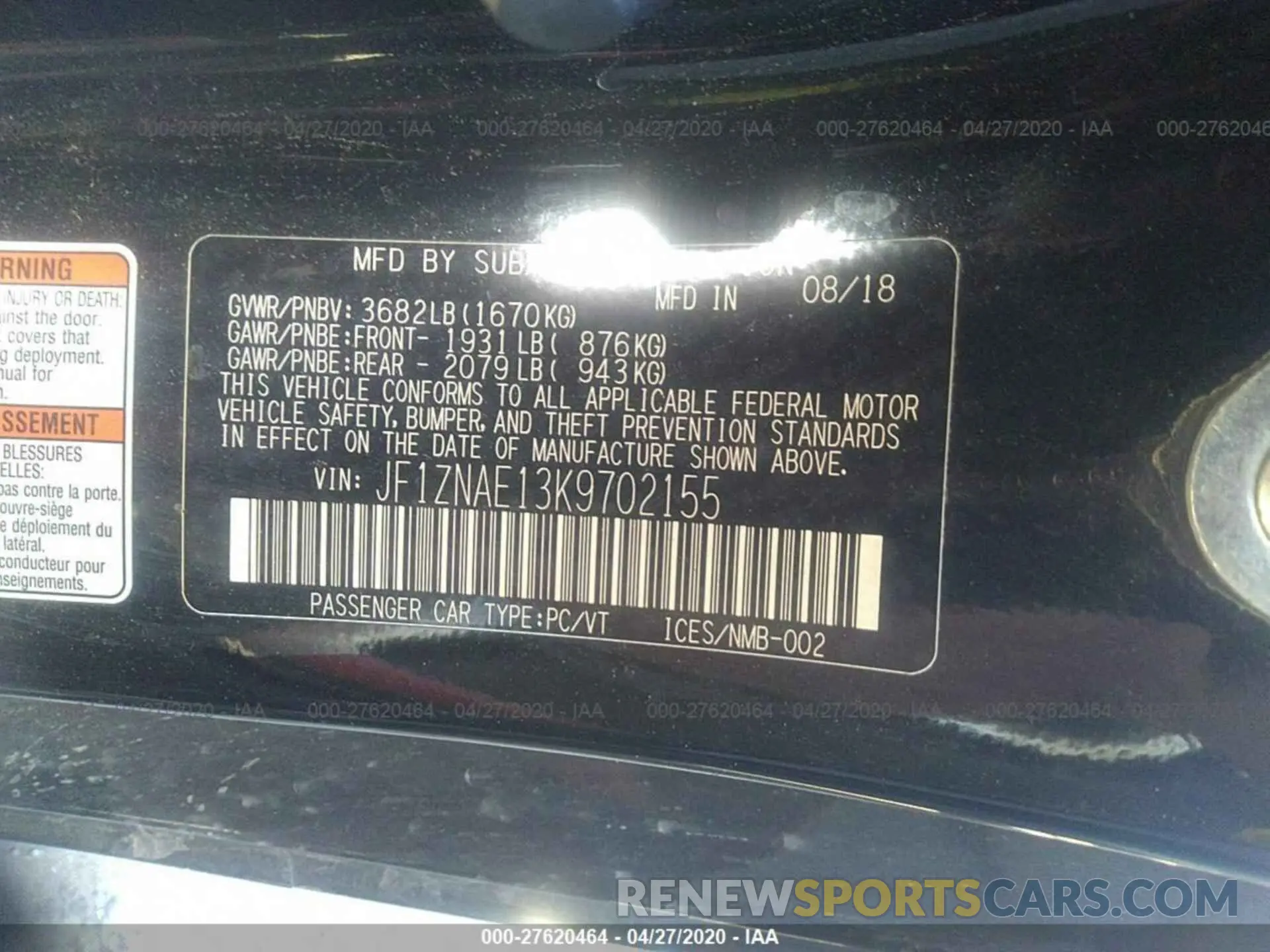 9 Photograph of a damaged car JF1ZNAE13K9702155 TOYOTA 86 2019
