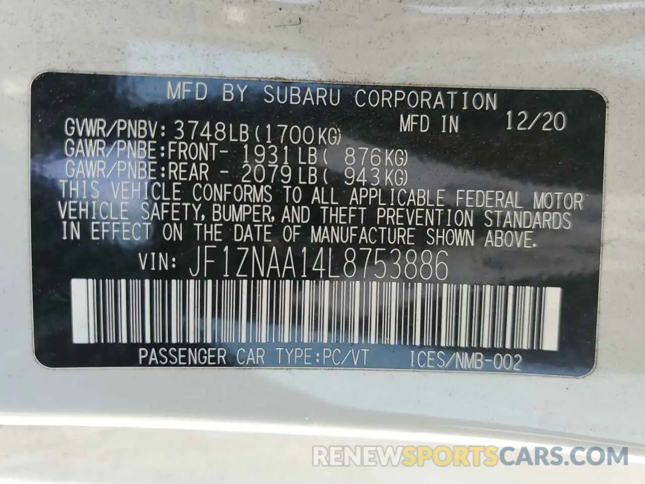 12 Photograph of a damaged car JF1ZNAA14L8753886 TOYOTA 86 2020