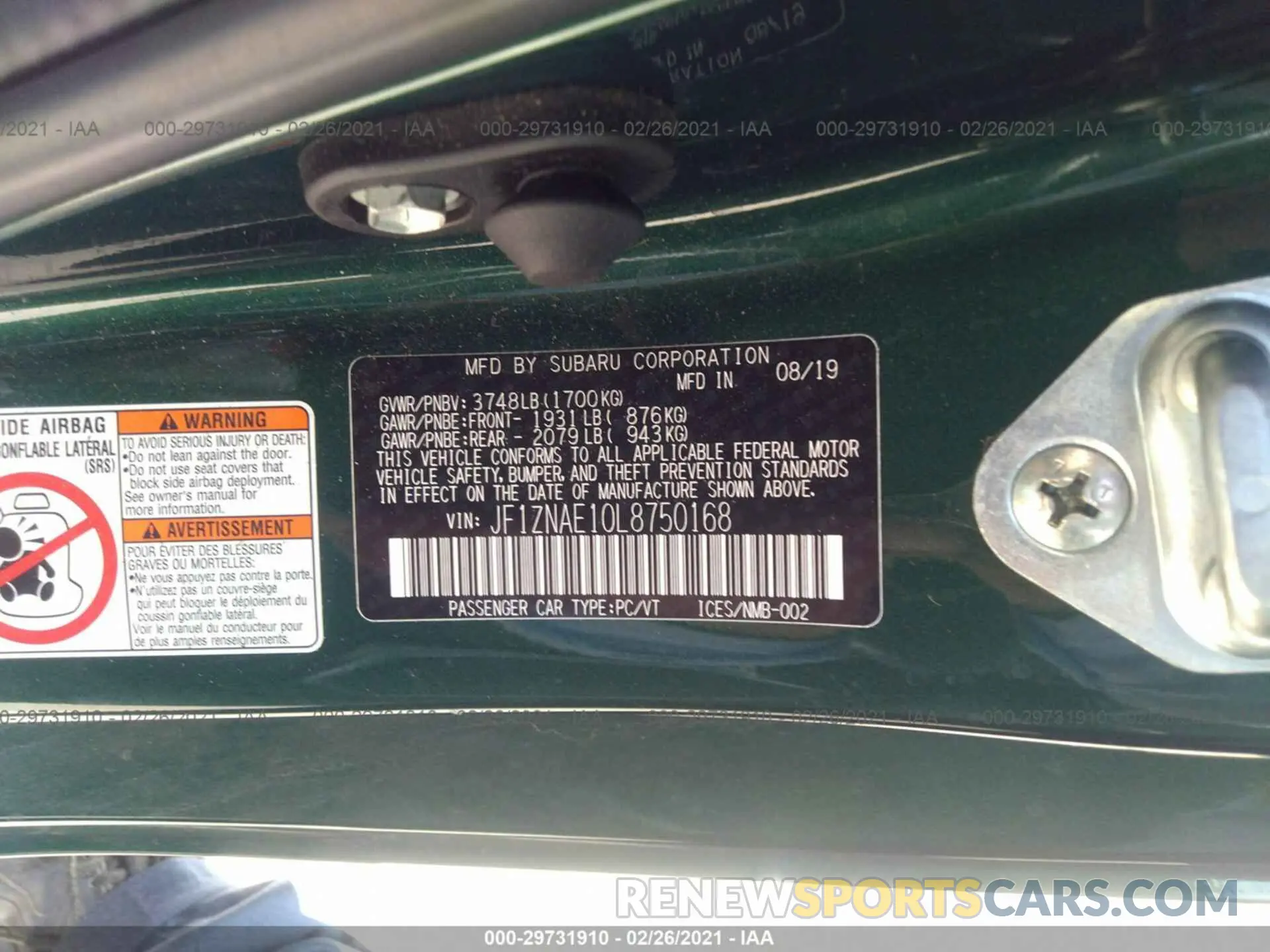 9 Photograph of a damaged car JF1ZNAE10L8750168 TOYOTA 86 2020