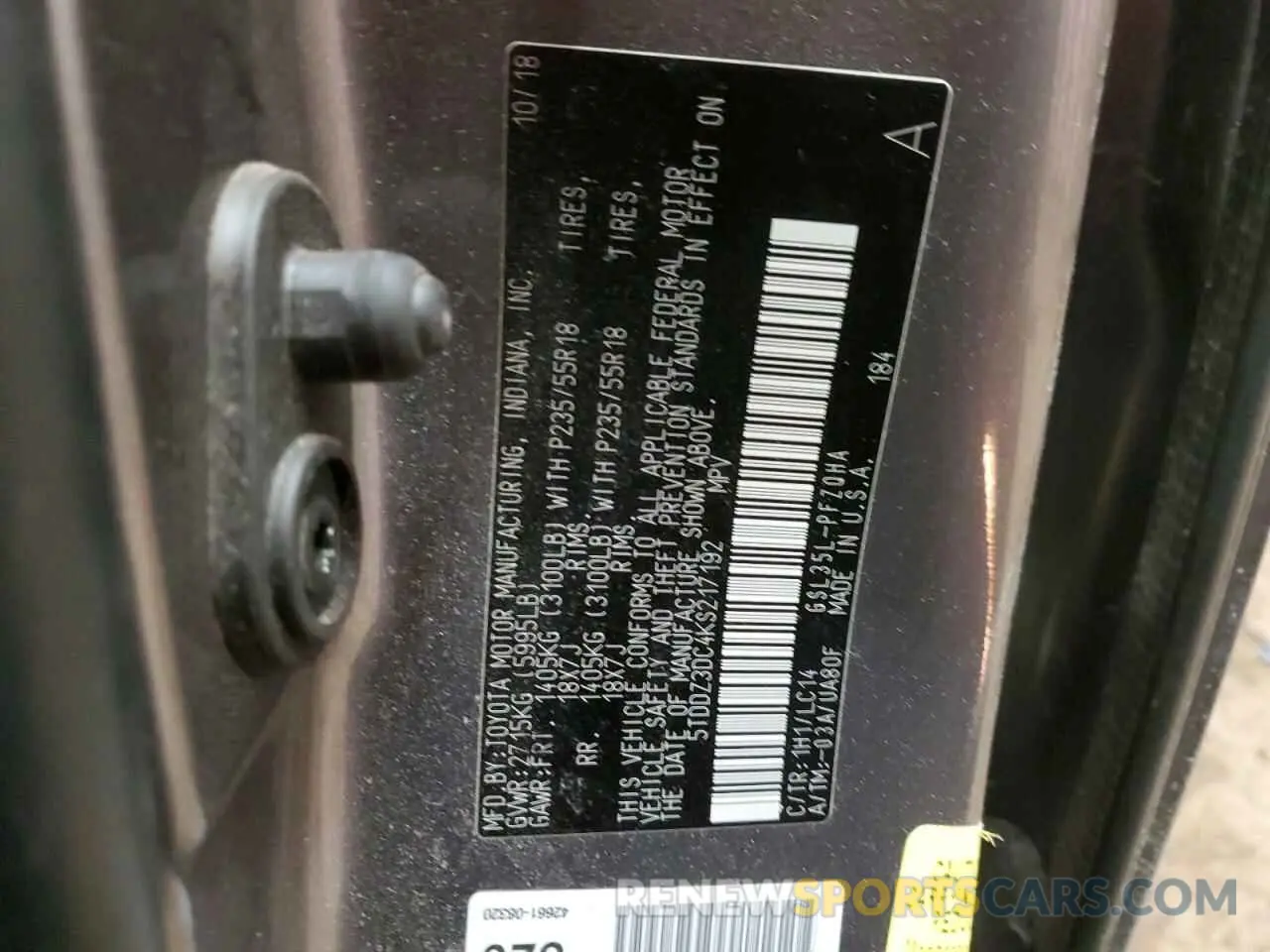 13 Photograph of a damaged car 5TDDZ3DC4KS217192 TOYOTA All Models 2019