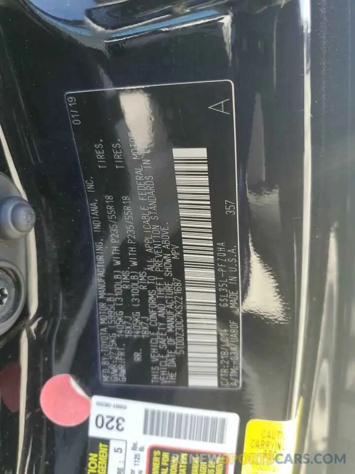 15 Photograph of a damaged car 5TDDZ3DC7KS221687 TOYOTA All Models 2019
