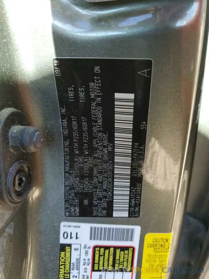 16 Photograph of a damaged car 5TDKZ3DC0KS973674 TOYOTA All Models 2019