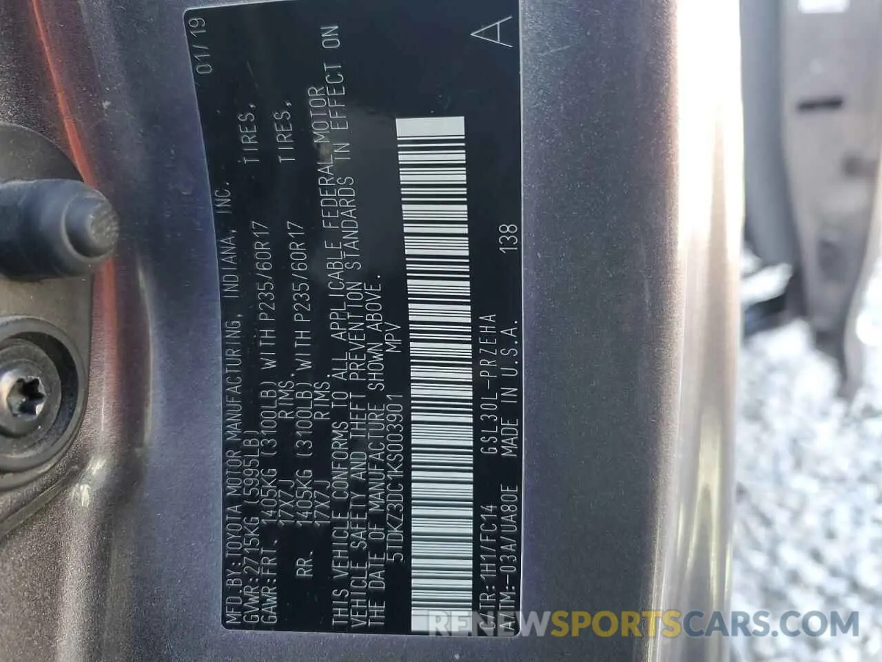 14 Photograph of a damaged car 5TDKZ3DC1KS003901 TOYOTA All Models 2019