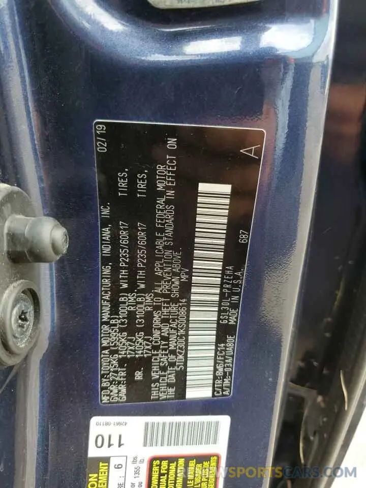 14 Photograph of a damaged car 5TDKZ3DC1KS008614 TOYOTA All Models 2019