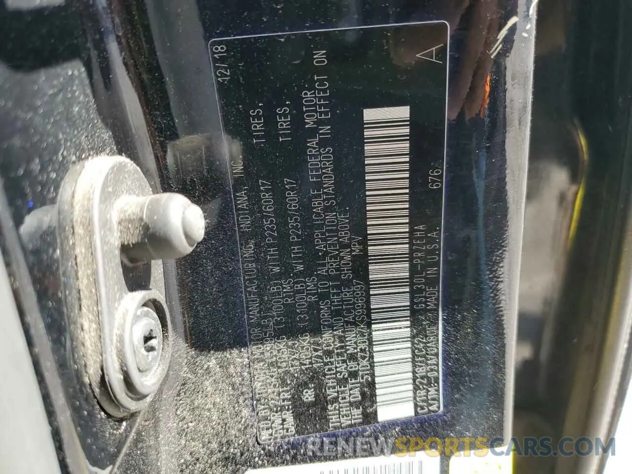 14 Photograph of a damaged car 5TDKZ3DC7KS996997 TOYOTA All Models 2019