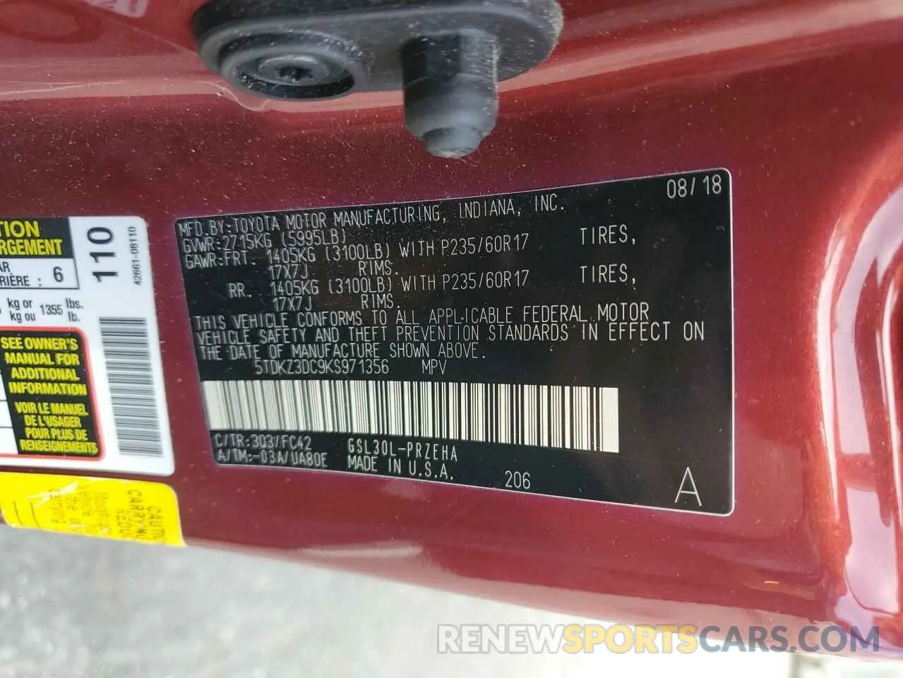 13 Фотография поврежденного автомобиля 5TDKZ3DC9KS971356 TOYOTA All Models 2019