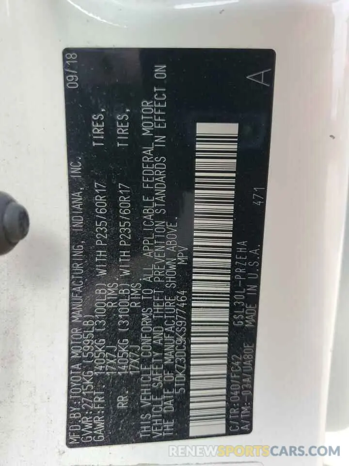 12 Photograph of a damaged car 5TDKZ3DC9KS977464 TOYOTA All Models 2019